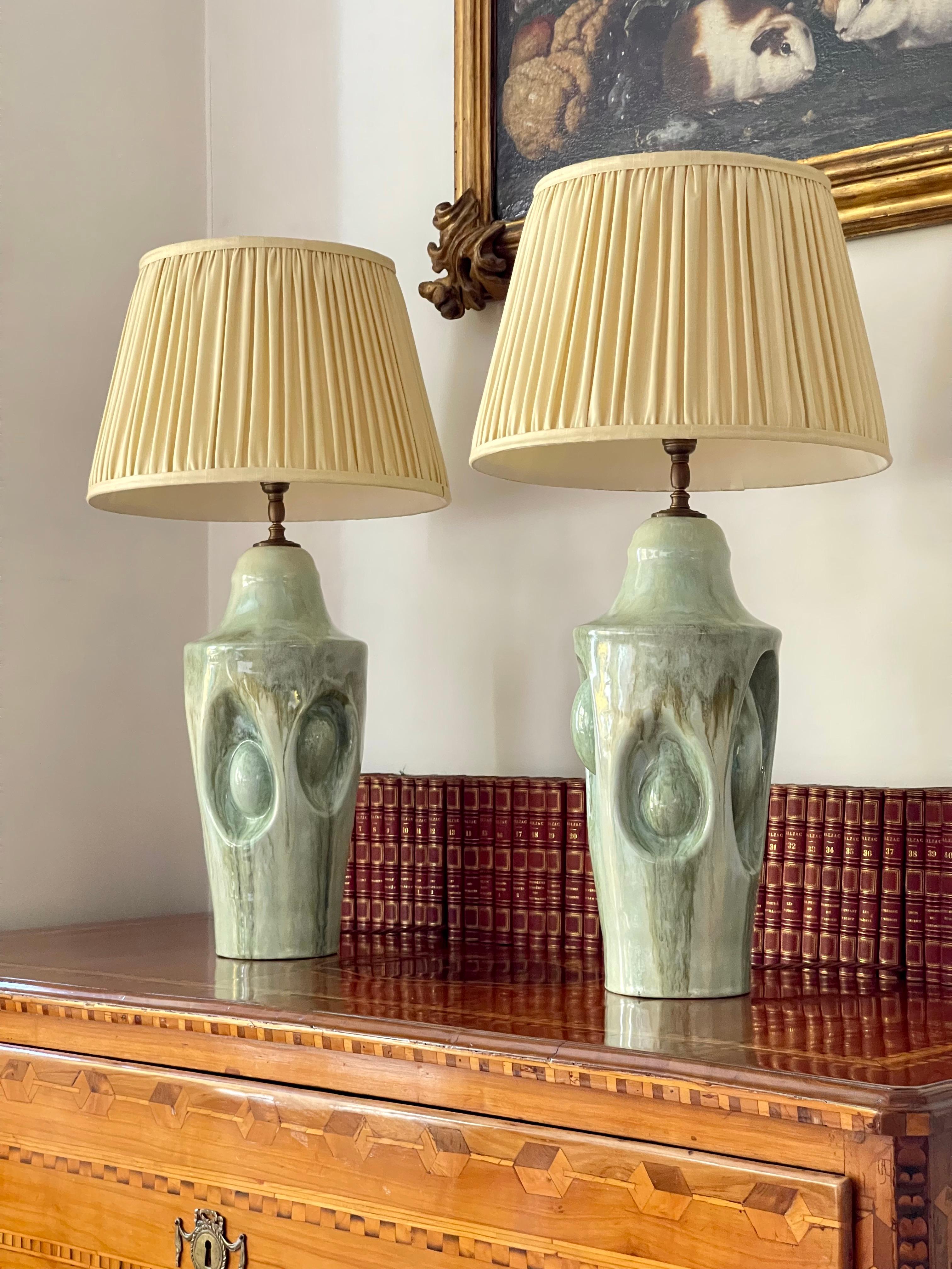 British Pair of Table Lamps - Handmade Ceramic Unique Pieces Contemporary 21st Century For Sale