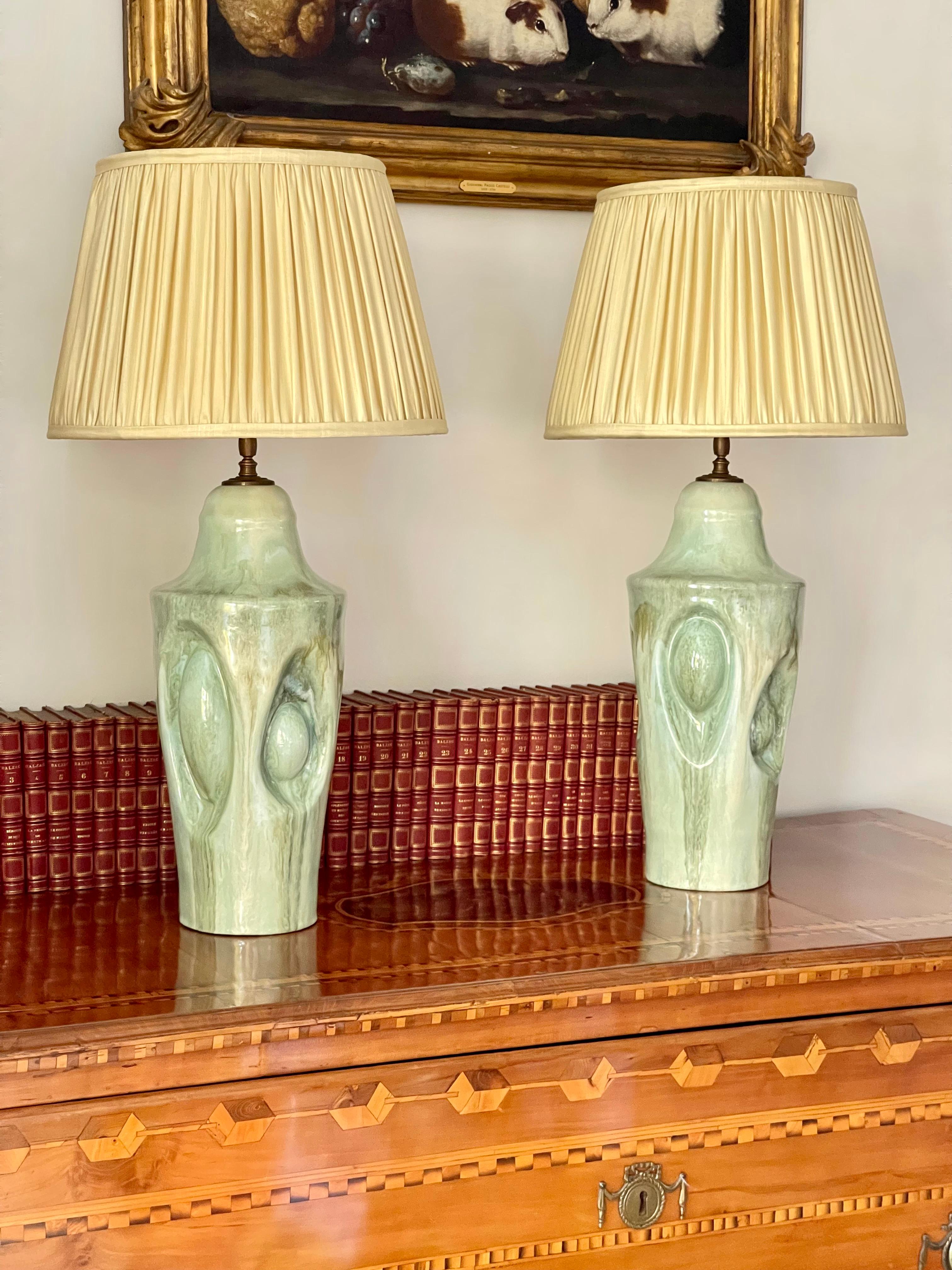 Glazed Pair of Table Lamps - Handmade Ceramic Unique Pieces Contemporary 21st Century For Sale
