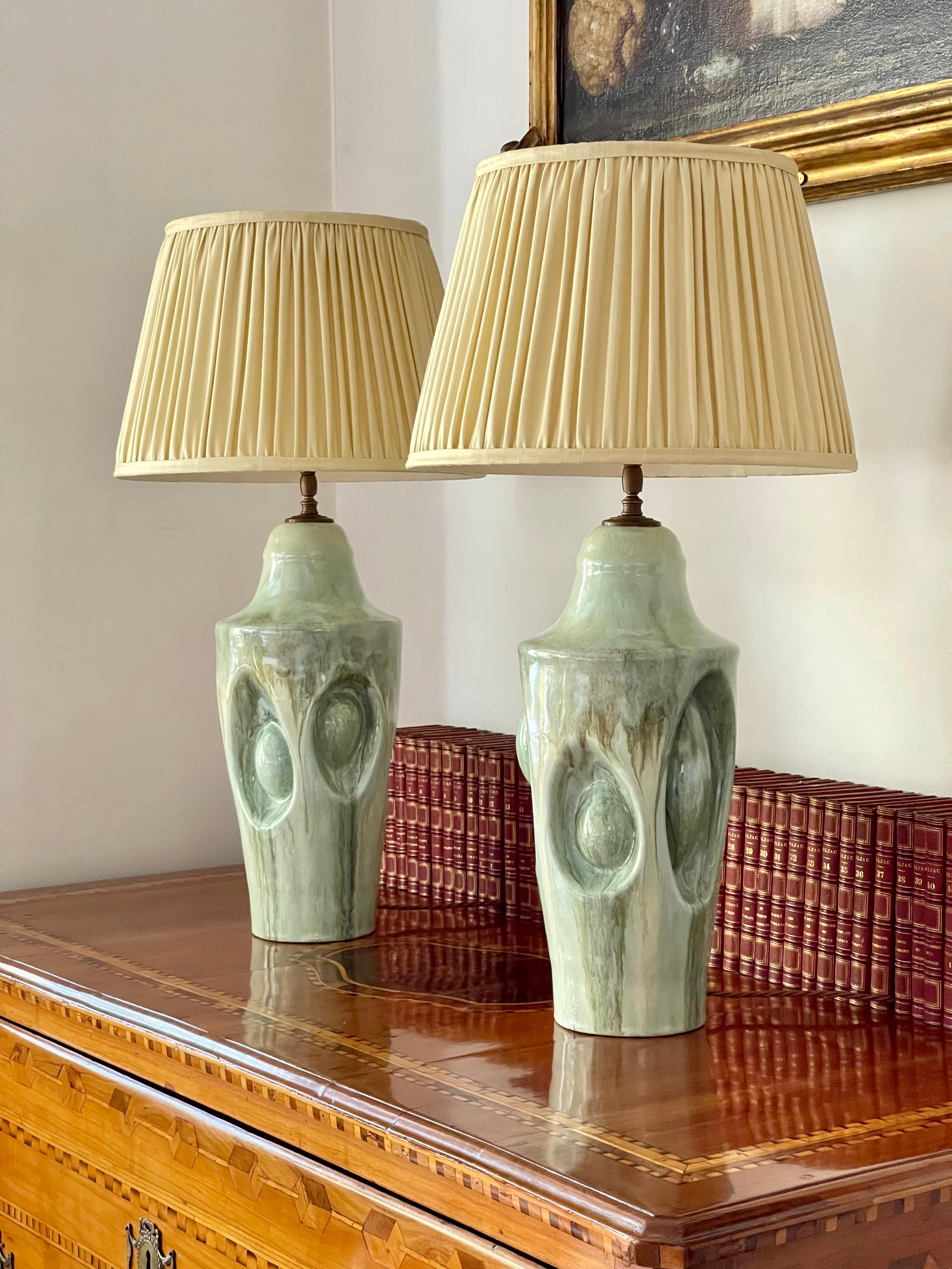 XXIe siècle et contemporain Paire de lampes de table - Céramique artisanale Pièces uniques Contemporain 21ème siècle en vente