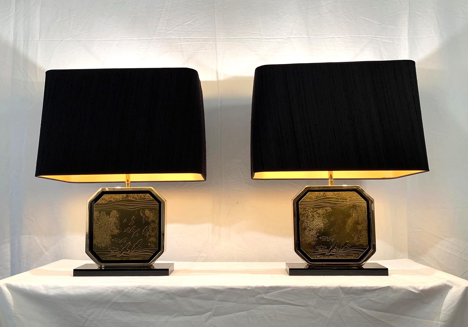 Mid-Century Modern Pair of Table Lamps in 24-Karat 