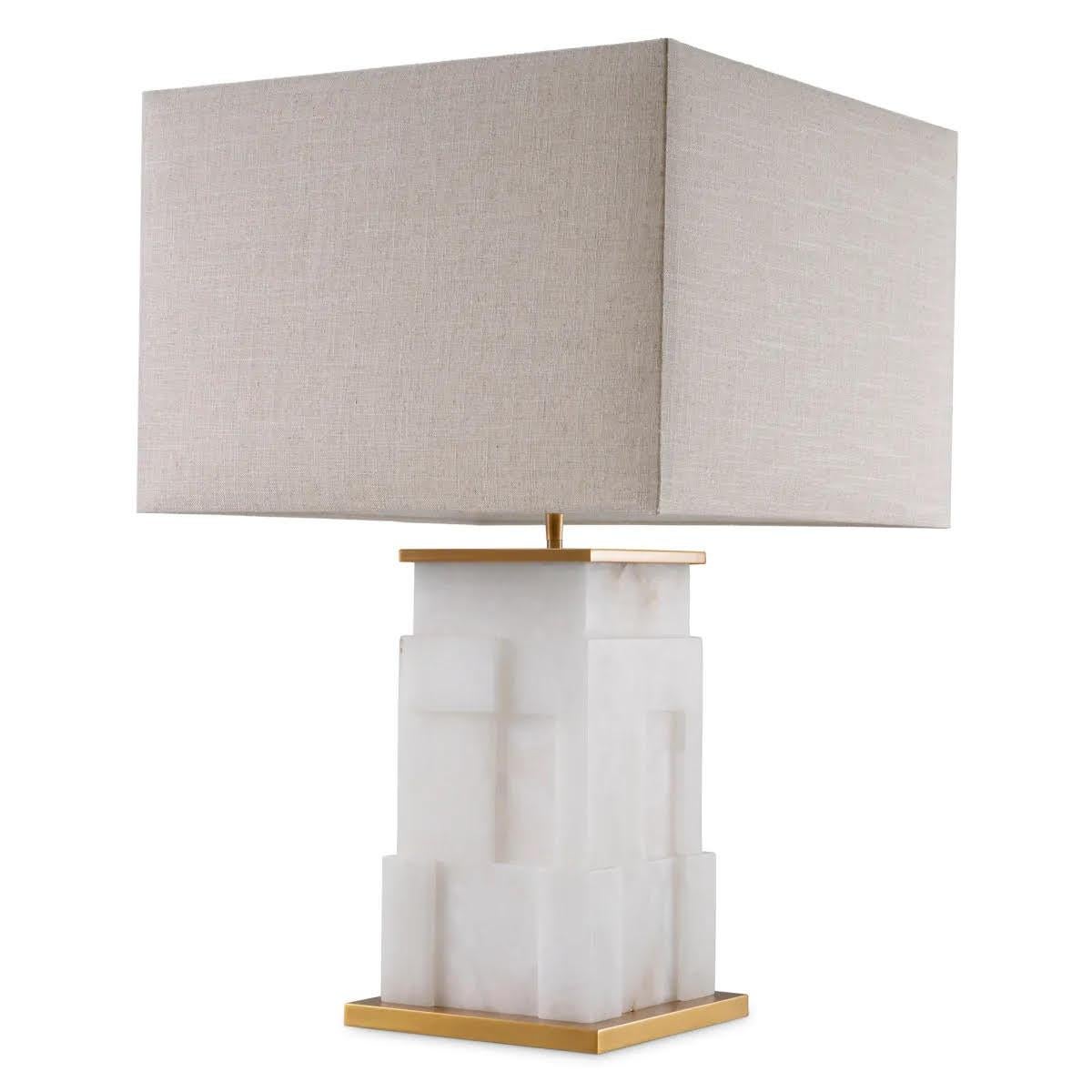 Moderne Paire de lampes de table en albâtre et laiton patiné en vente