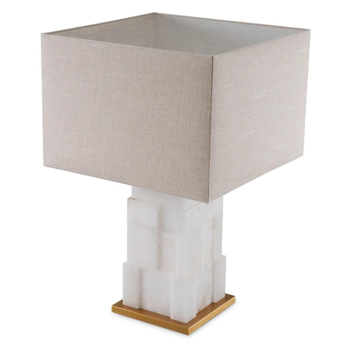 Patiné Paire de lampes de table en albâtre et laiton patiné en vente