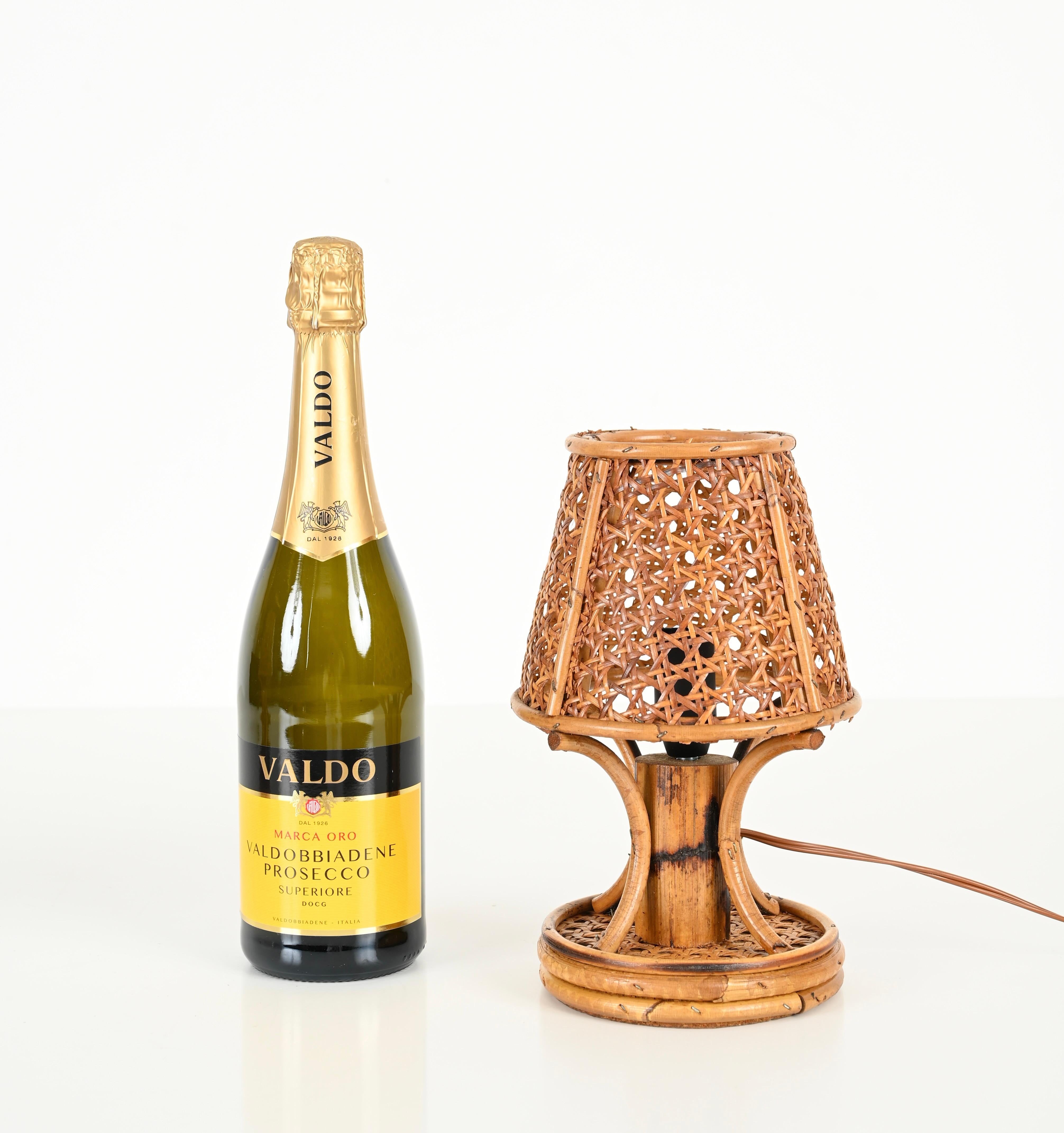 Pair of Table Lamps in Bamboo, Rattan and Vienna Straw, Sognot, Italy 1960s 4