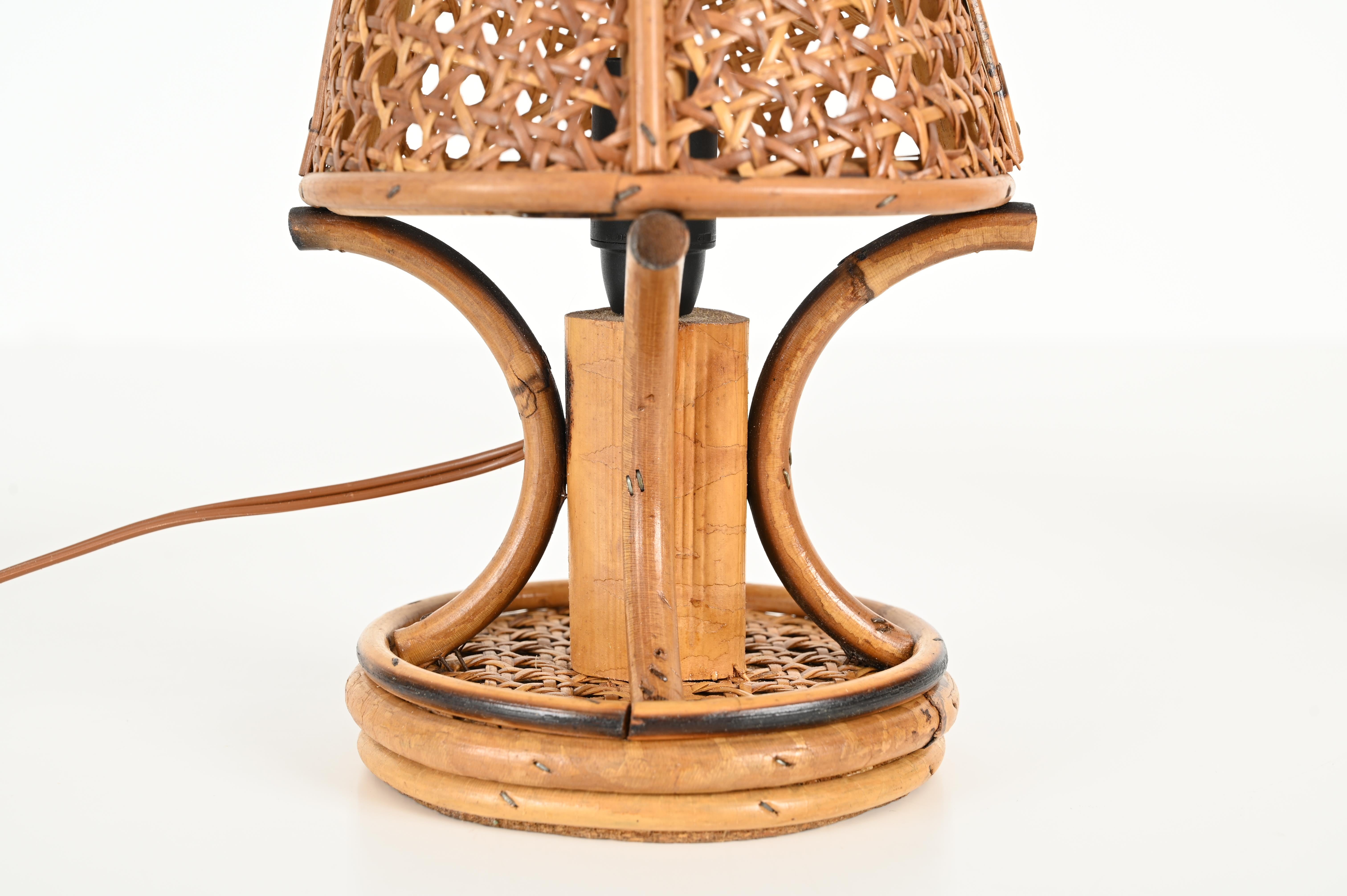 Pair of Table Lamps in Bamboo, Rattan and Vienna Straw, Sognot, Italy 1960s 5