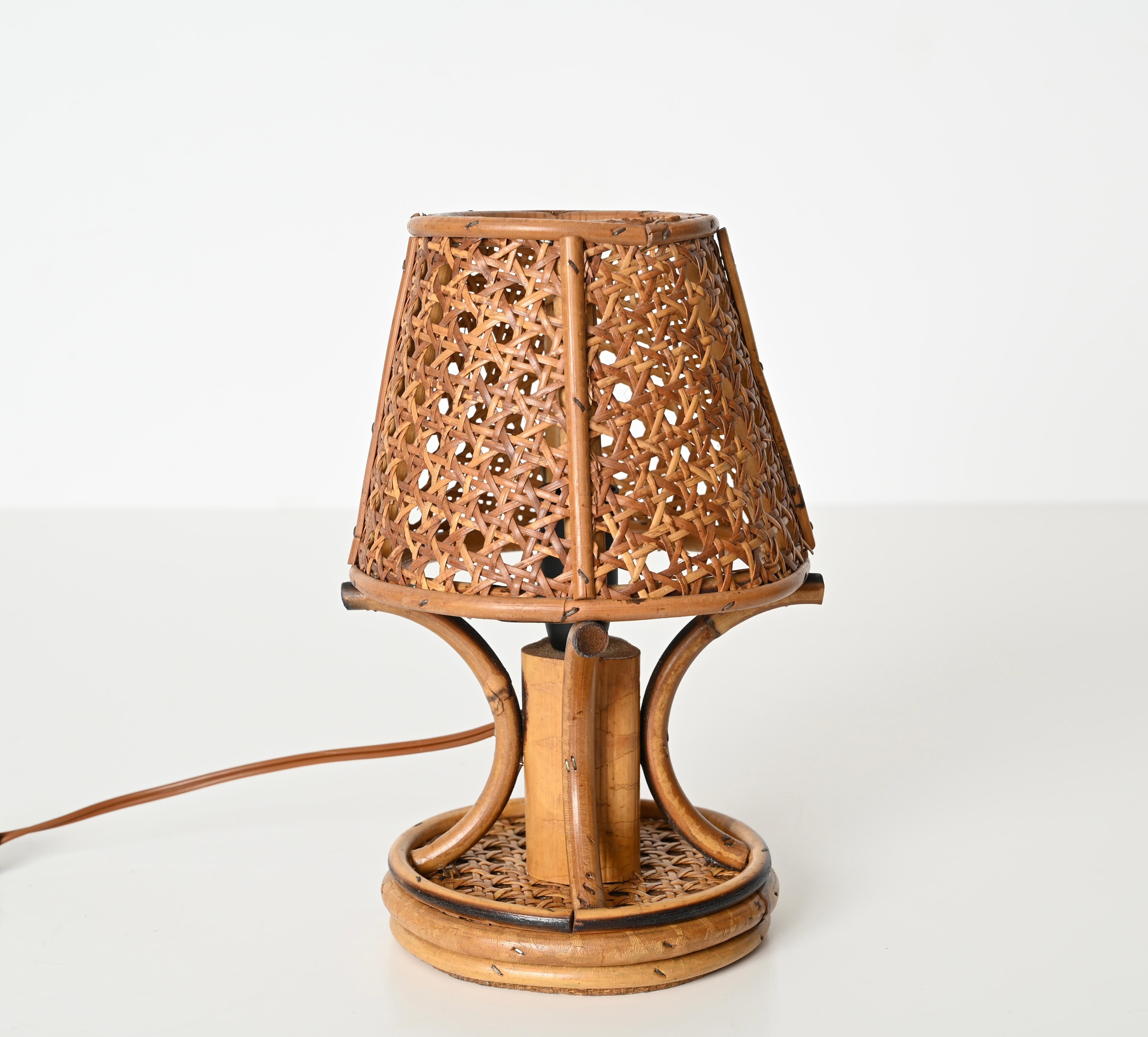 Pair of Table Lamps in Bamboo, Rattan and Vienna Straw, Sognot, Italy 1960s 7
