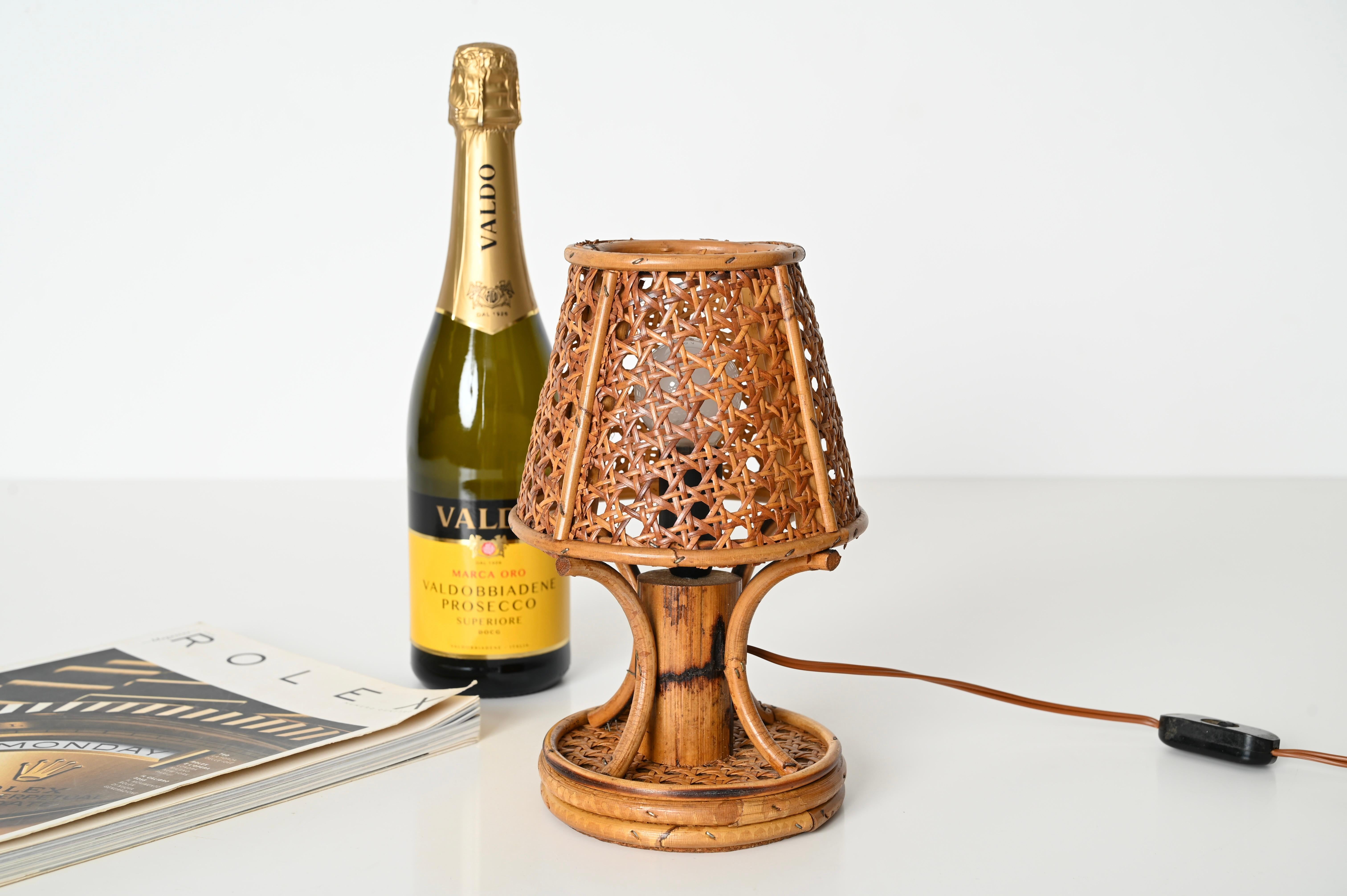 Mid-Century Modern Pair of Table Lamps in Bamboo, Rattan and Vienna Straw, Sognot, Italy 1960s