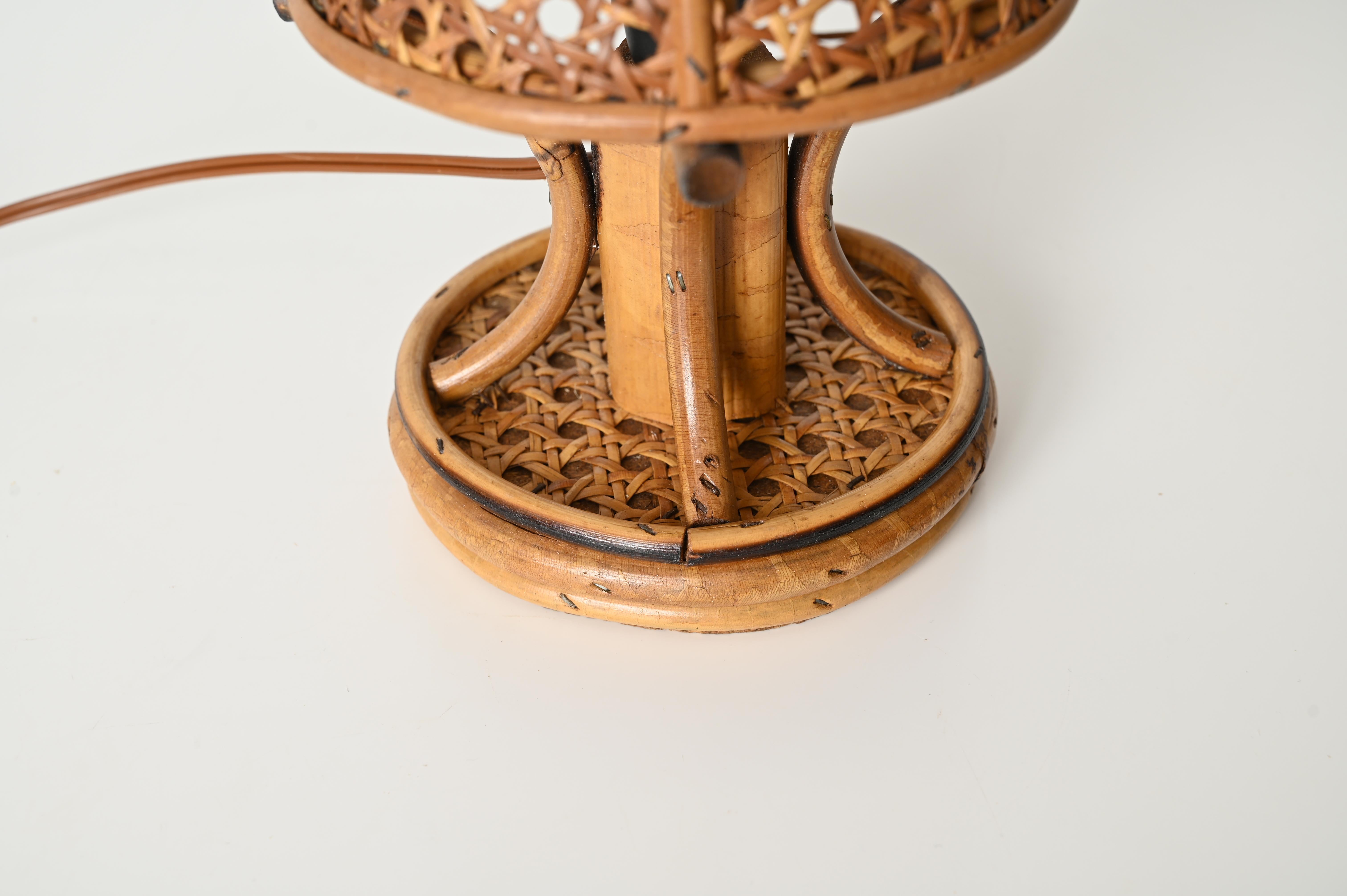 Hand-Woven Pair of Table Lamps in Bamboo, Rattan and Vienna Straw, Sognot, Italy 1960s