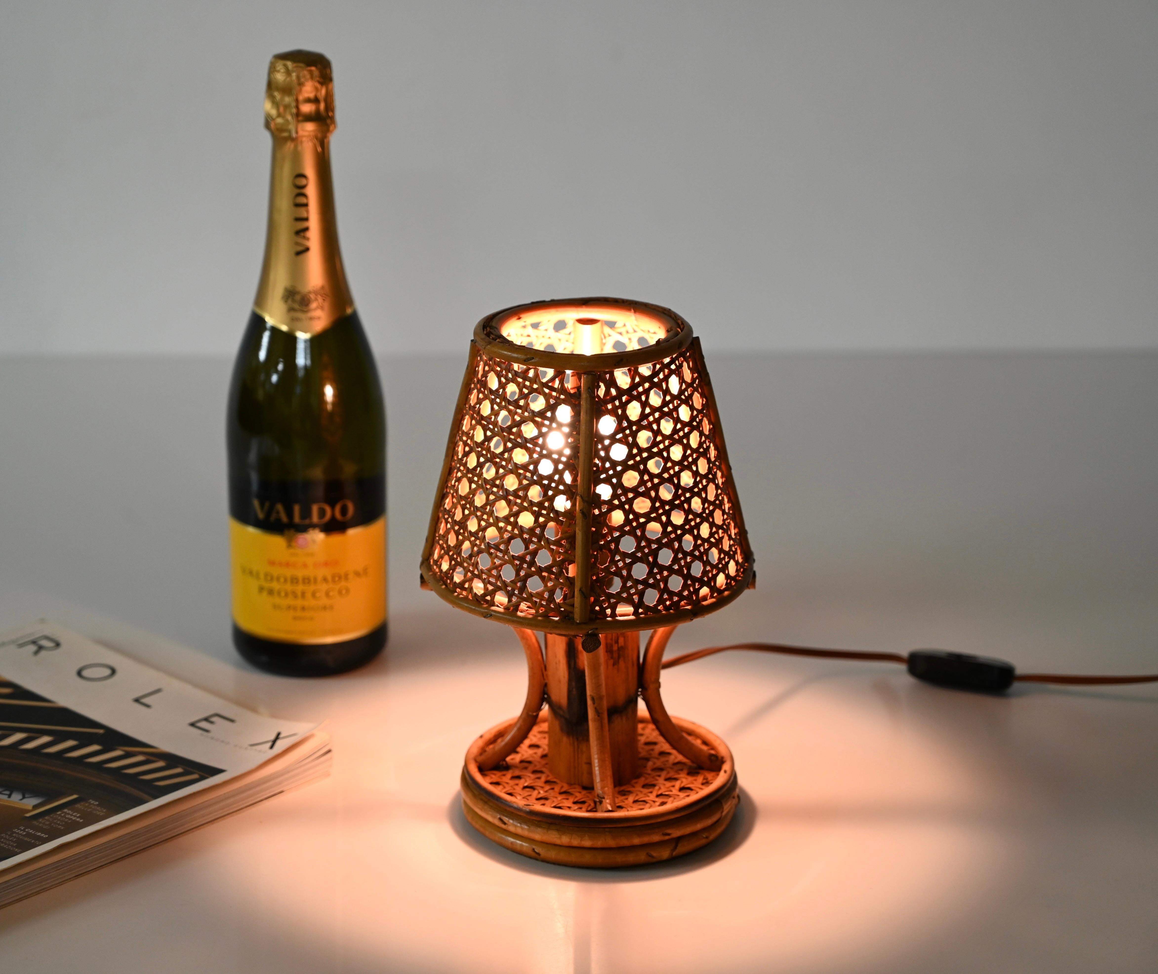 Pair of Table Lamps in Bamboo, Rattan and Vienna Straw, Sognot, Italy 1960s In Good Condition In Roma, IT