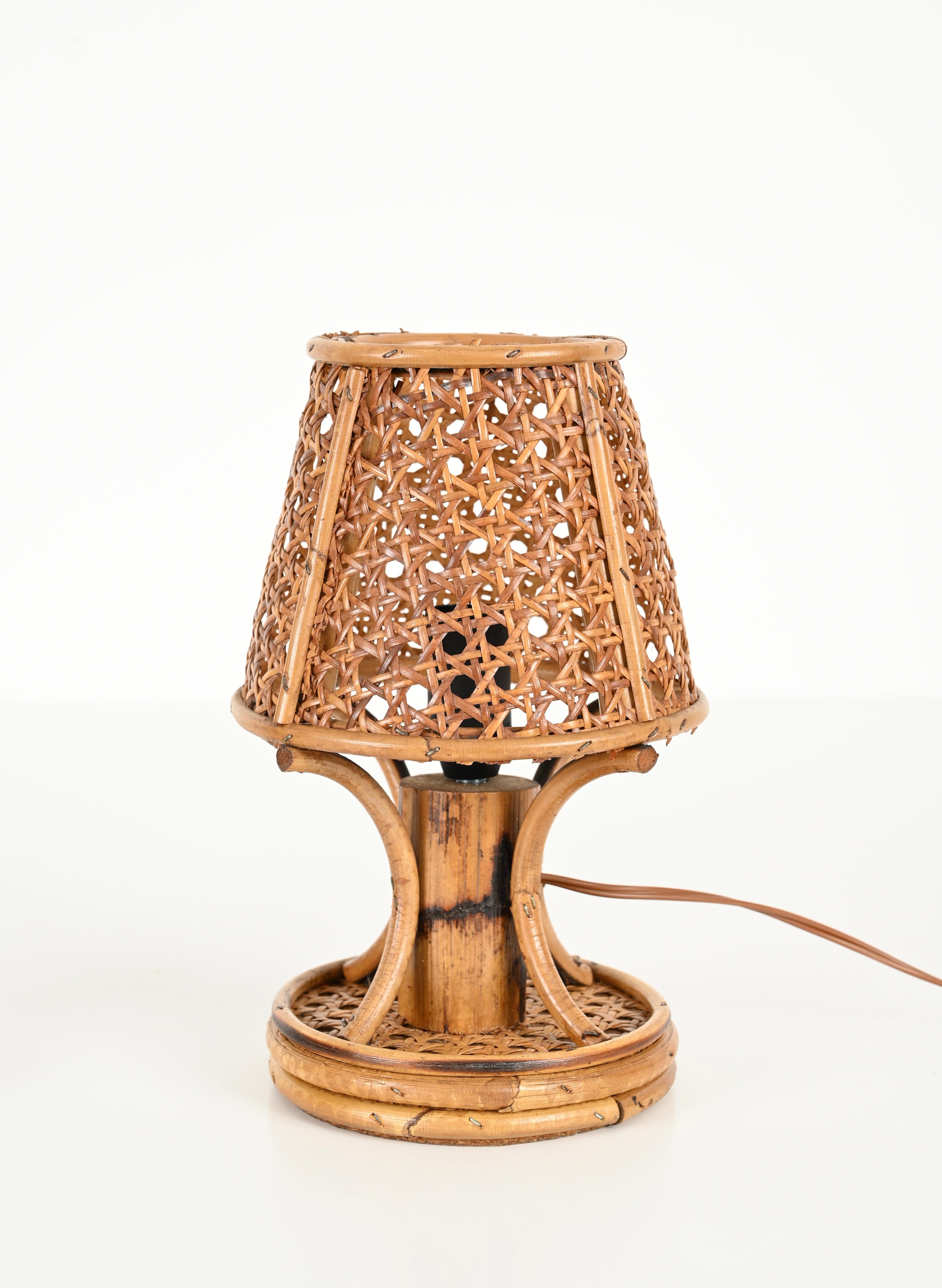 Pair of Table Lamps in Bamboo, Rattan and Vienna Straw, Sognot, Italy 1960s 2