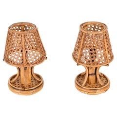 Pair of Table Lamps in Bamboo, Rattan and Vienna Straw, Sognot, Italy 1960s