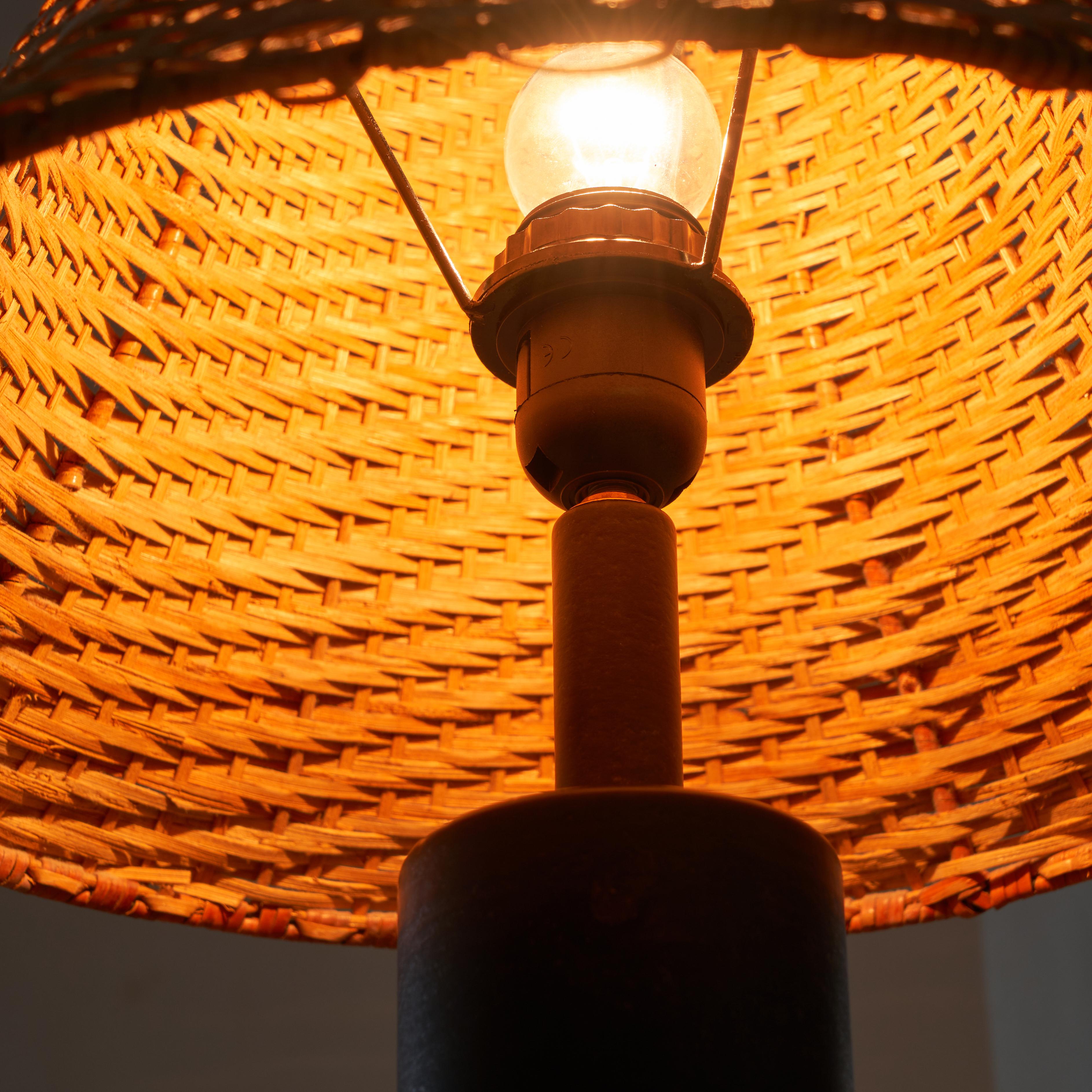 Pair of Table Lamps in Black Alabaster and Rattan, 1970s 1