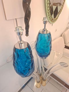 Pair of Table Lamps in blue Murano Glass