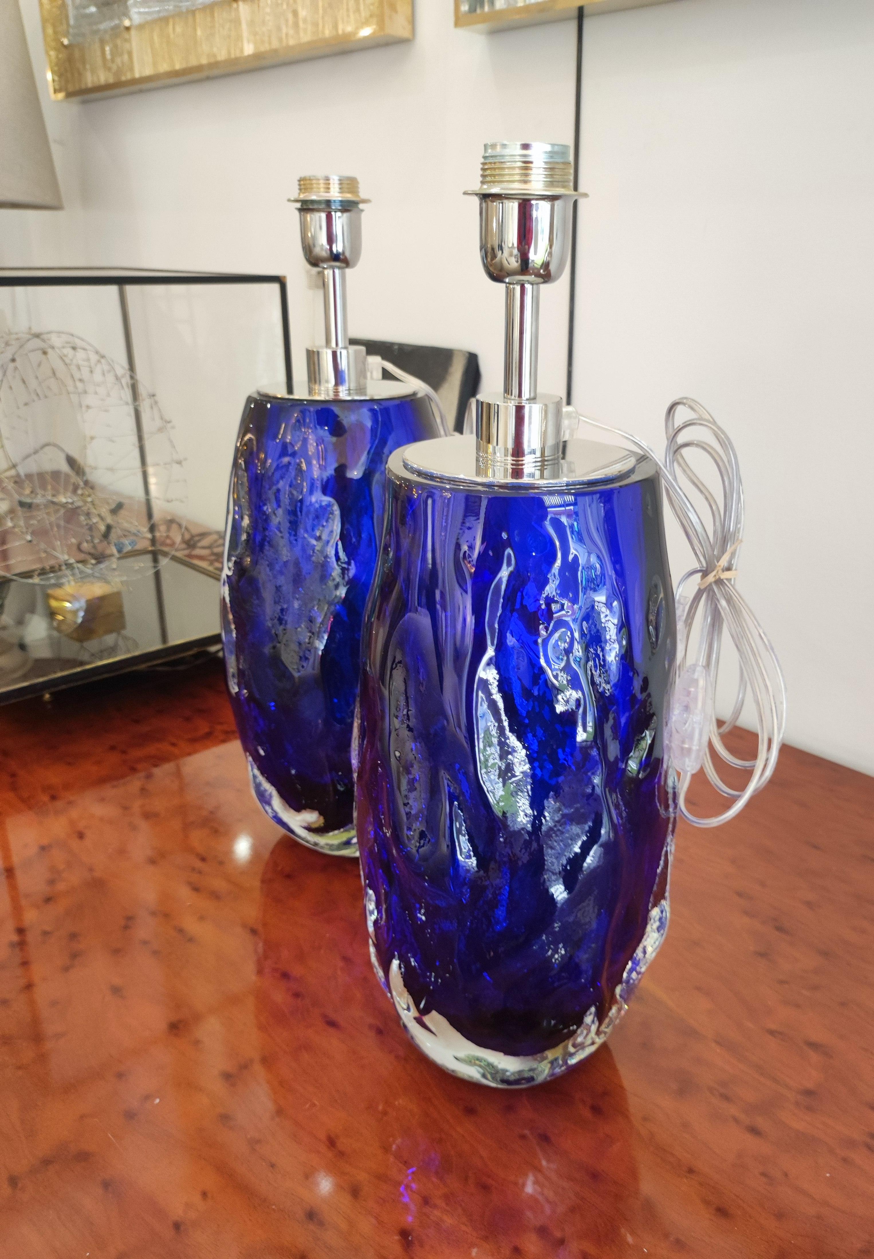 20th Century Pair of Table Lamps in blue Murano Glass For Sale