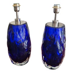 Paar Tischlampen aus blauem Muranoglas