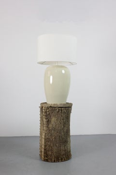 Pair of table lamps in bone-colored glazed ceramic, Spain c. 1970