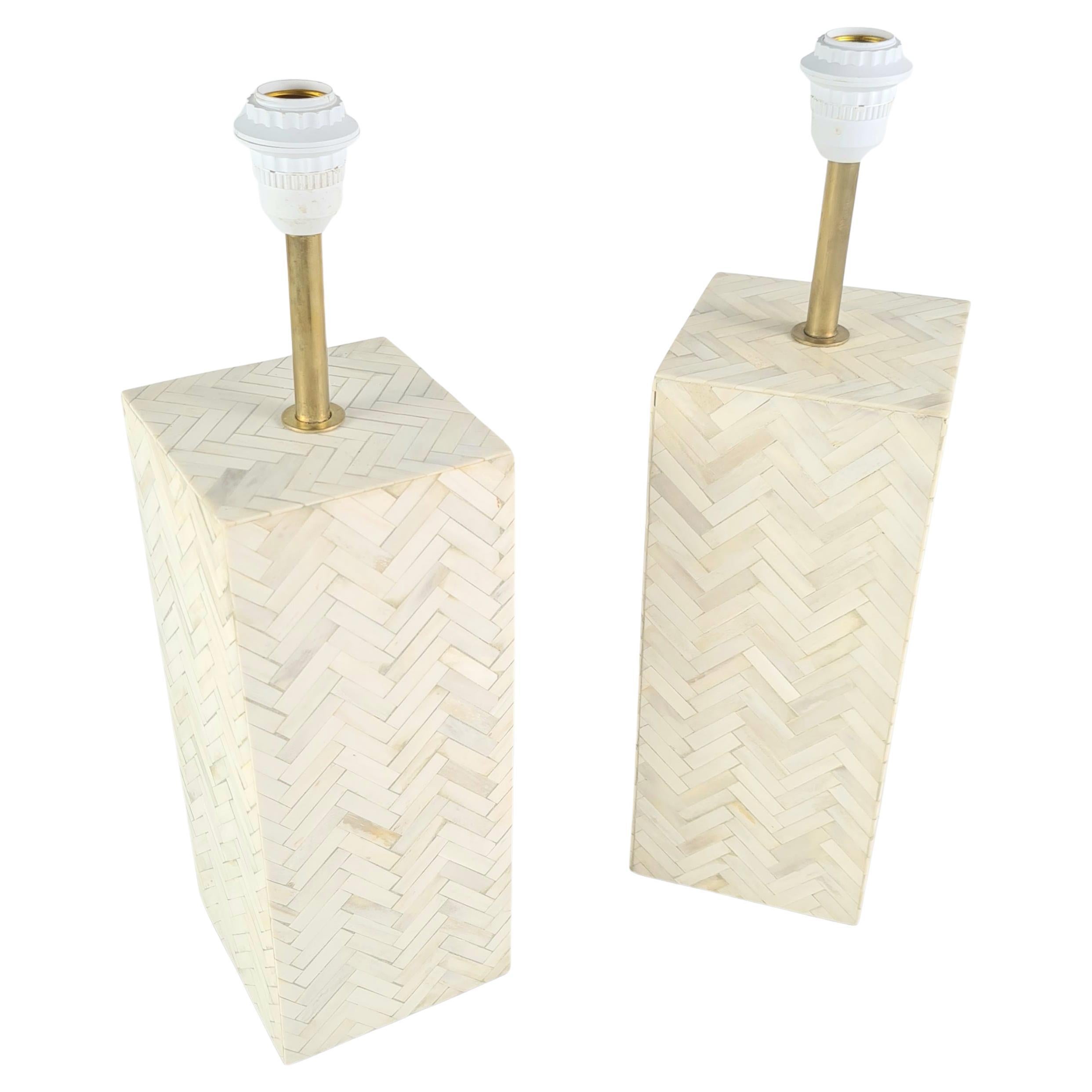 Pair of Table Lamps in Bone Marquetry and Brass For Sale