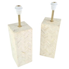 Pair of Table Lamps in Bone Marquetry and Brass