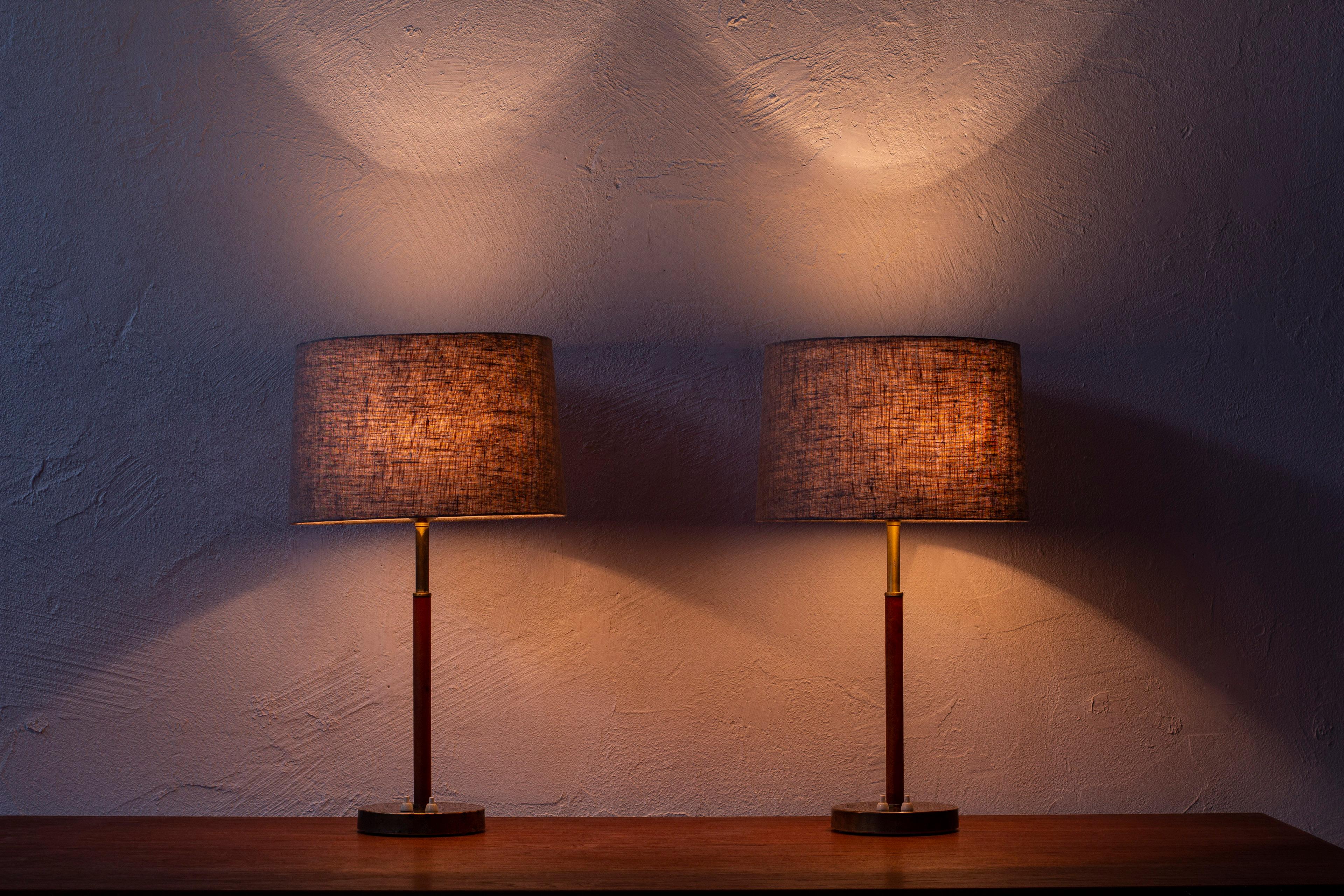 Pair of Table Lamps in Brass and Original Leather by Bertil Brisborg, NK, Sweden 8