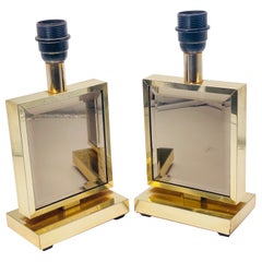 Pair of table Lamps in Brass and Pink Glass, France, 1970s