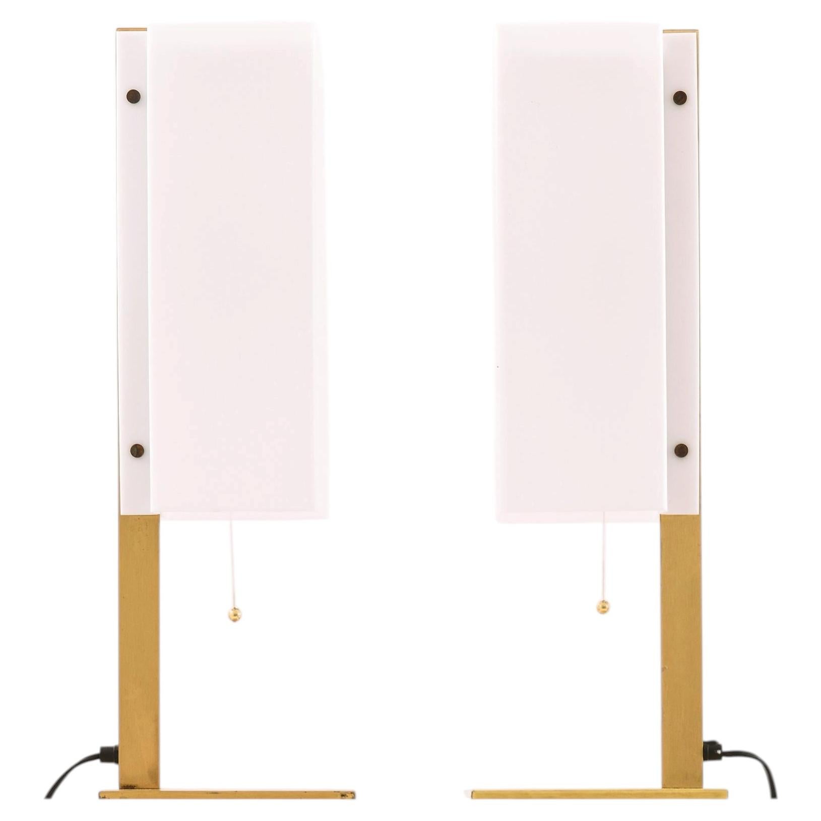 Pair of Table Lamps in Brass and Plastic by Lars-Gunnar Nordström, 1960s For Sale