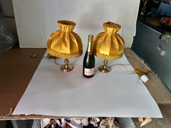 Pair of table Lamps in Brass Gold Color Silk original Shades France 19th