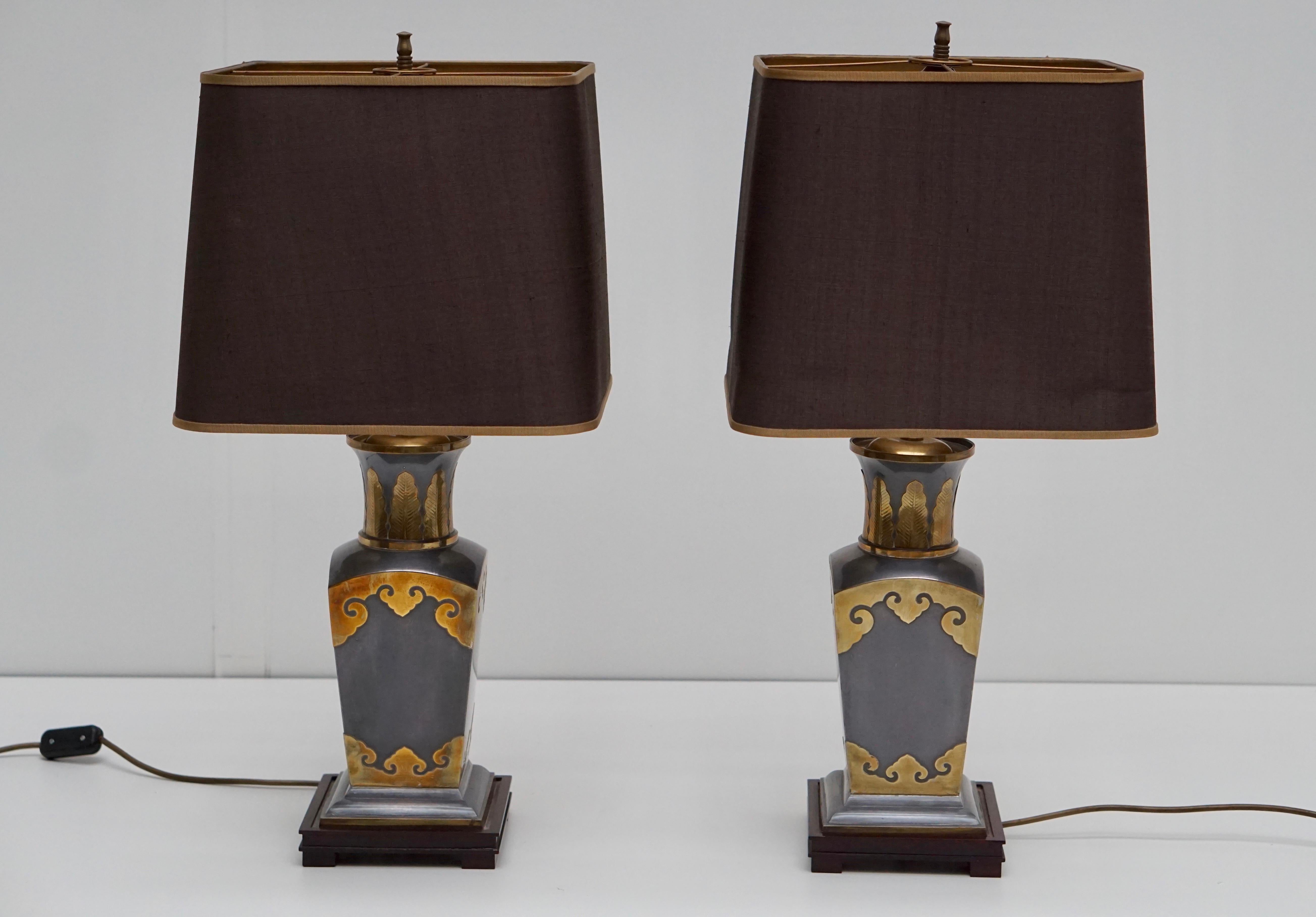 Pair of Table Lamps in Brass, Handmade in Italy In Good Condition For Sale In Antwerp, BE