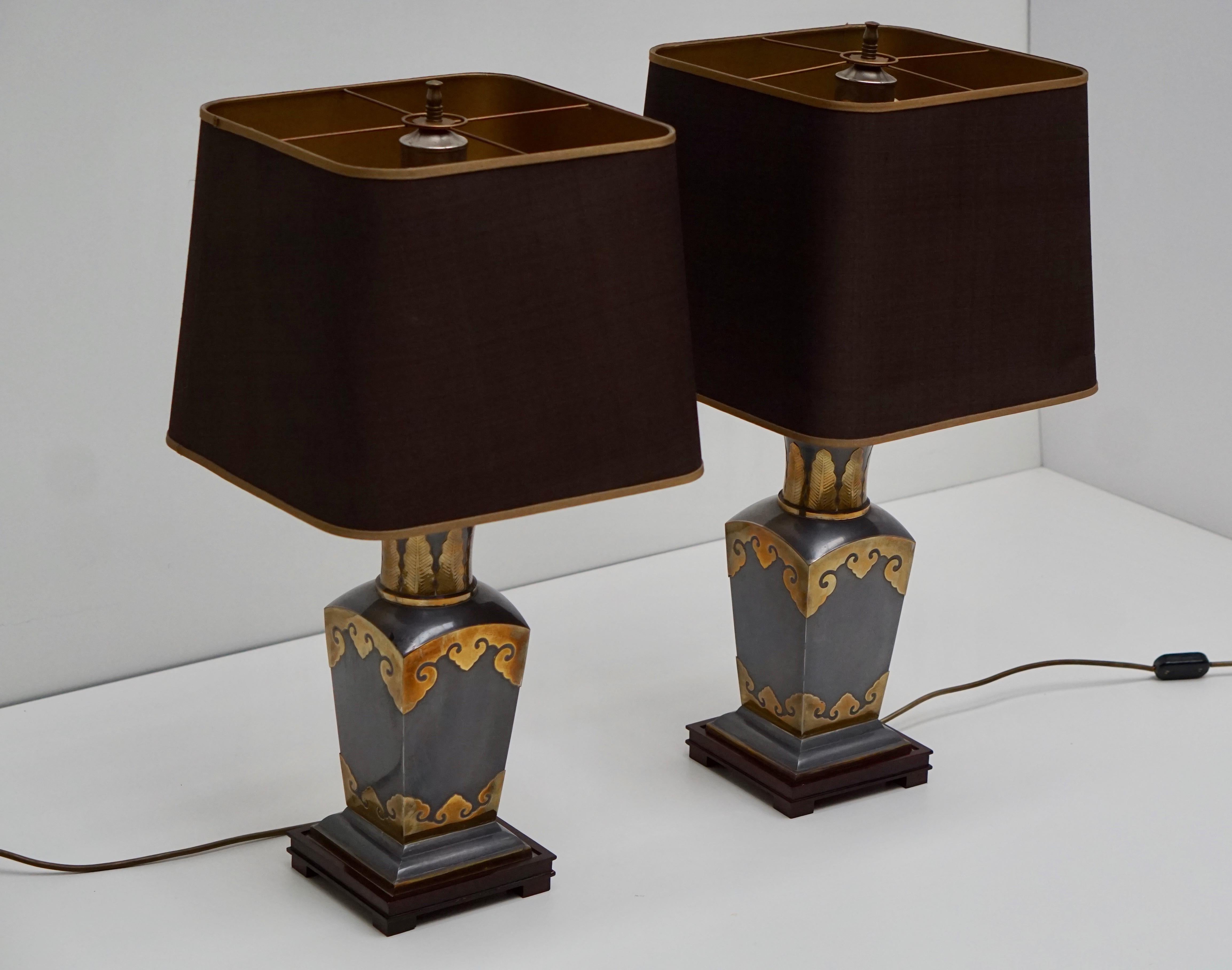 20th Century Pair of Table Lamps in Brass, Handmade in Italy For Sale