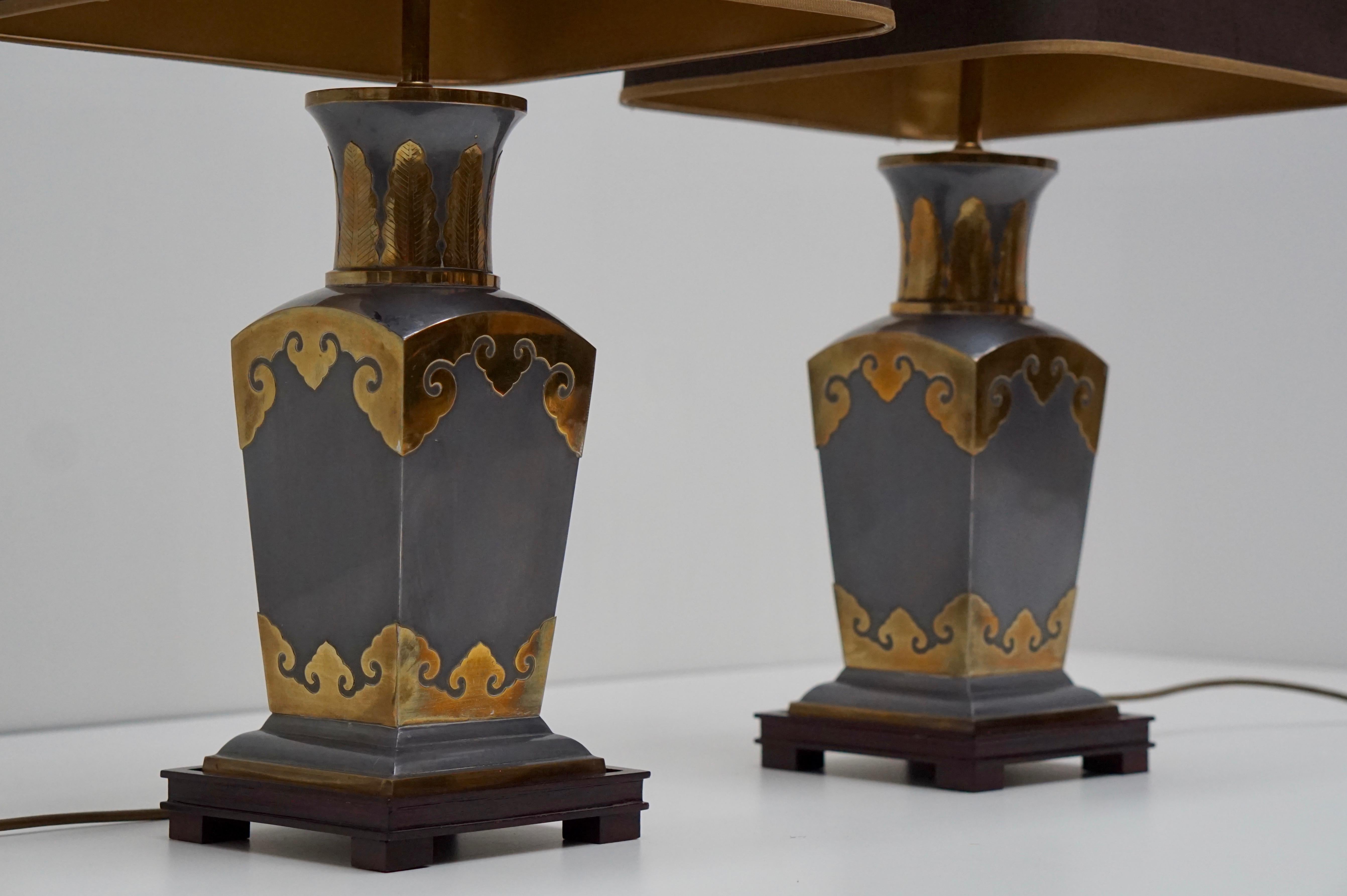 Pair of Table Lamps in Brass, Handmade in Italy For Sale 1