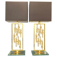 Paar Tischlampen aus Bronze und Messing im Stil von Brotto, um 1970