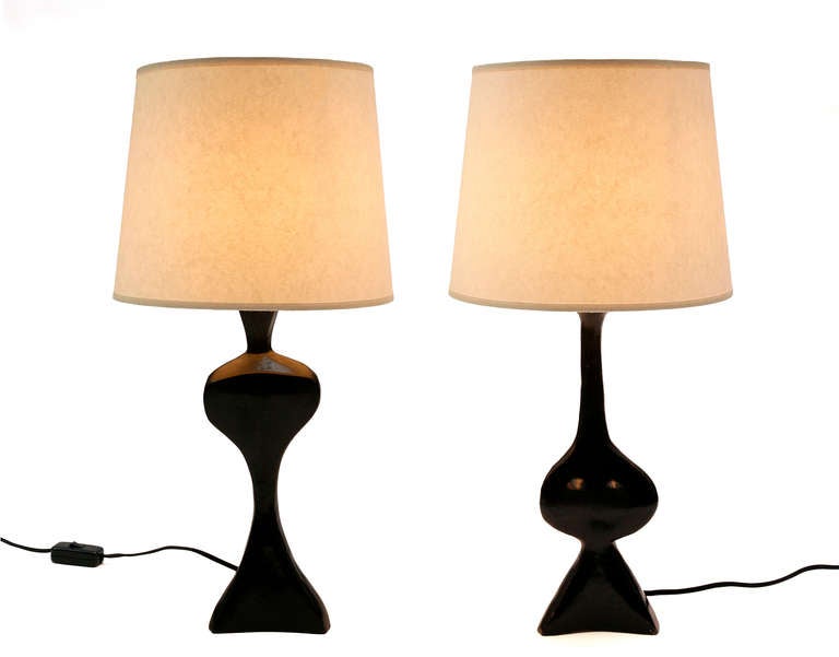 French Pair of Table Lamps in Bronze by Jacques Jarrige 