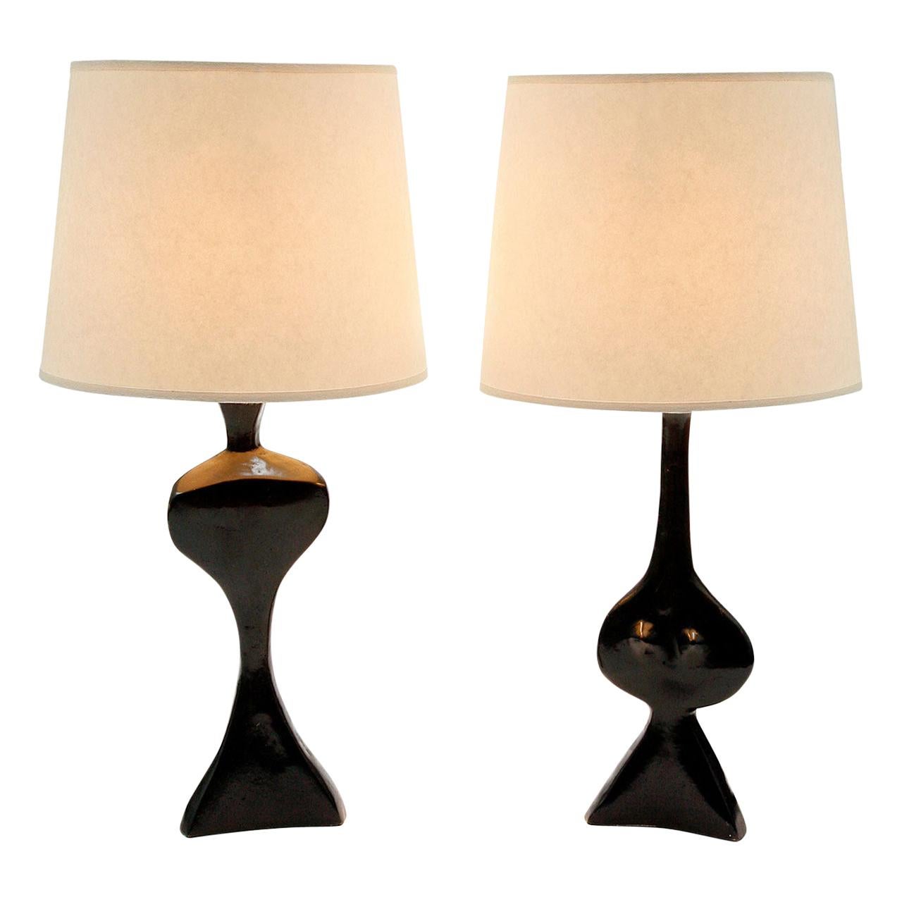Pair of Table Lamps in Bronze by Jacques Jarrige "Adam and Eve"