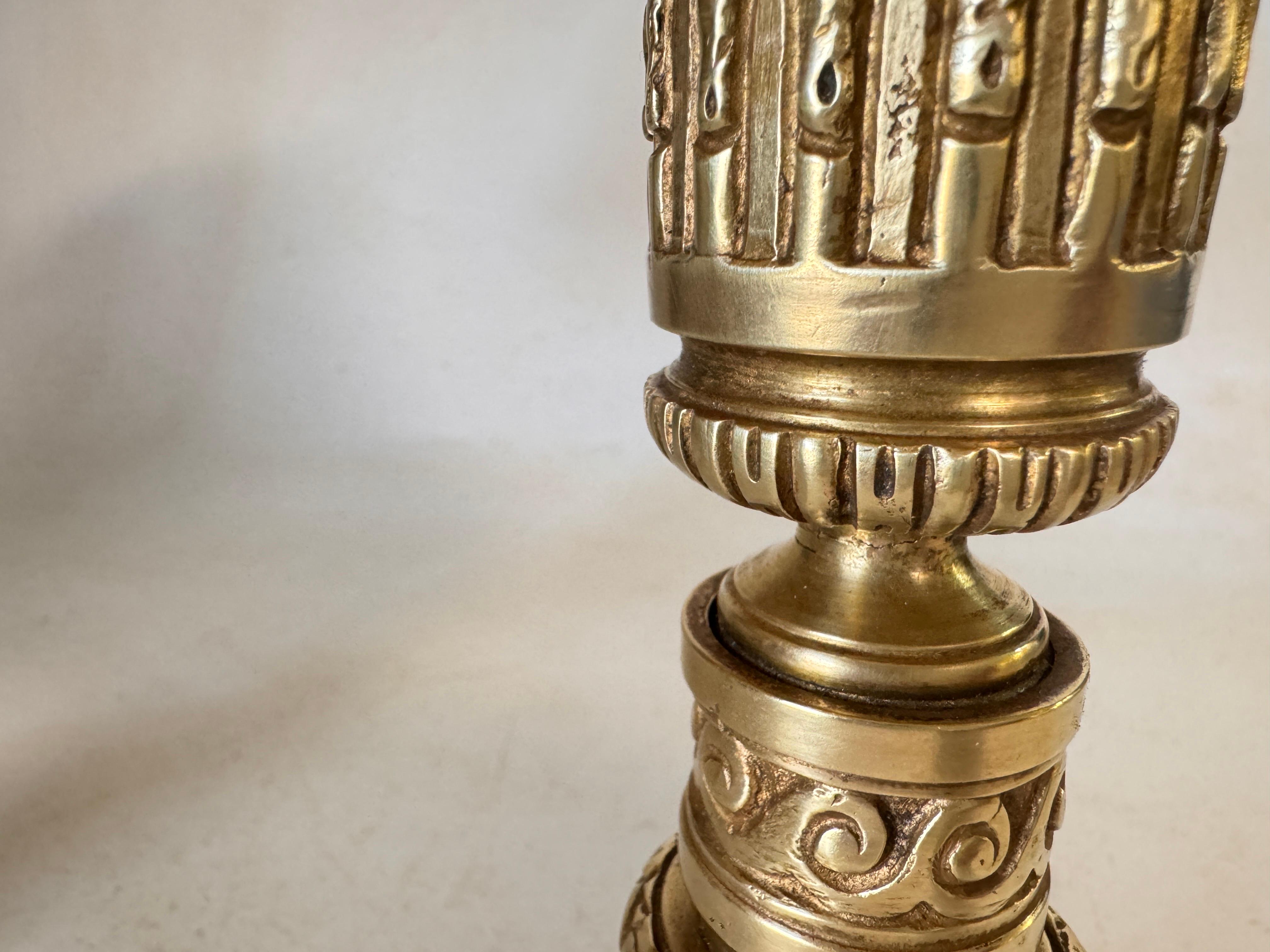 19th Century Pair of table Lamps in Bronze Gold Color Silk original Shades France 19th For Sale