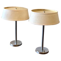 Pair of Table Lamps in Brushed Steel by Nessen Studios