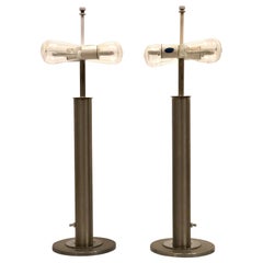 Pair of Table Lamps in Brushed Steel and Chrome by Nessen Studios