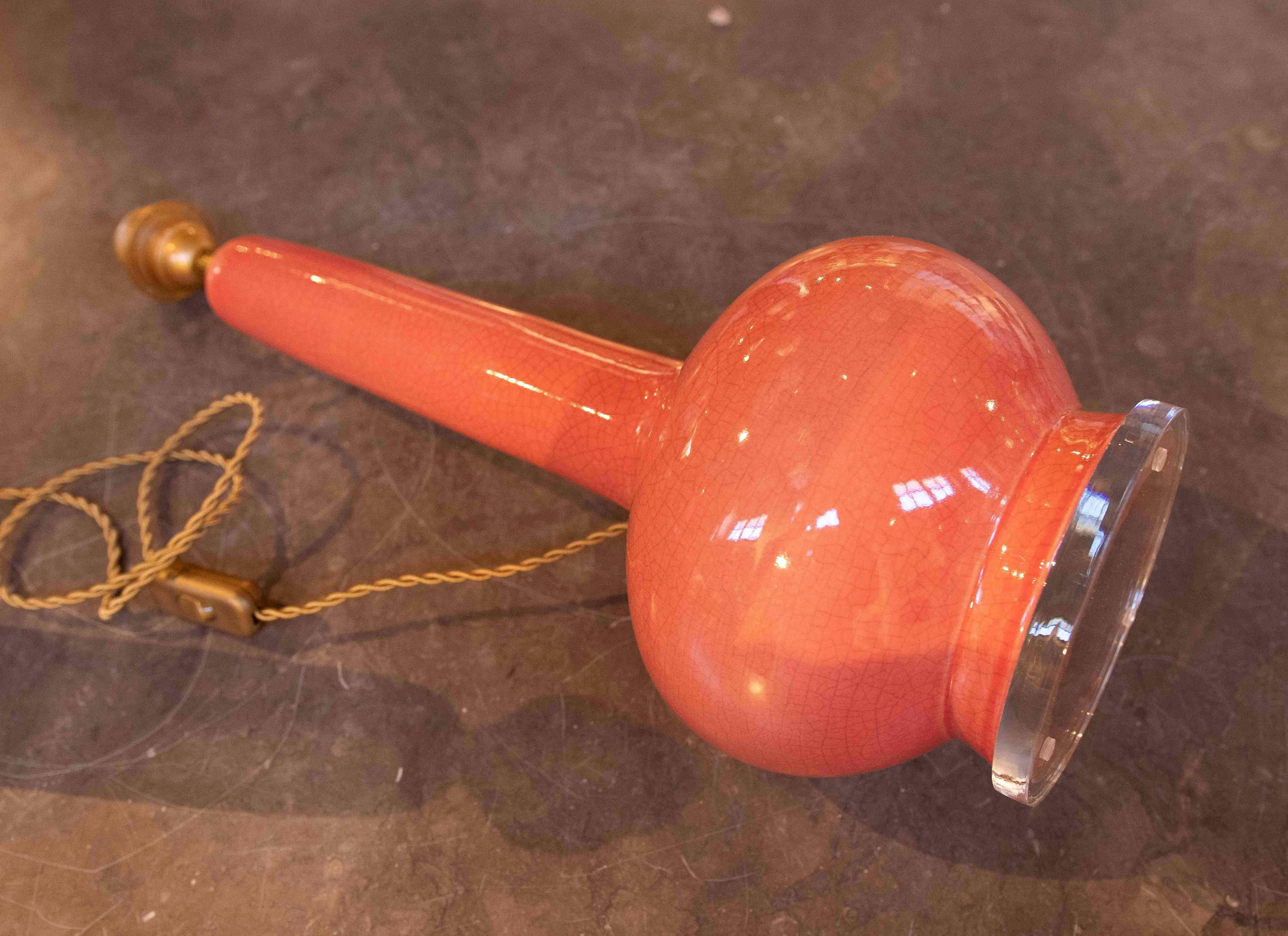 Pair of Table Lamps in Crackled Glazed Coral Ceramic, Mid-Century Style For Sale 7