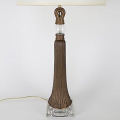 Pair of Table Lamps in Etched Bronze and Glass, 1950s