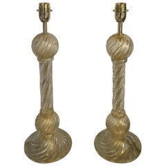 Pair of Table Lamps in Gold Murano Glass Signed “Toso Murano” Pair of Table Lamps in Gold Murano Glass Signed “Toso Murano”