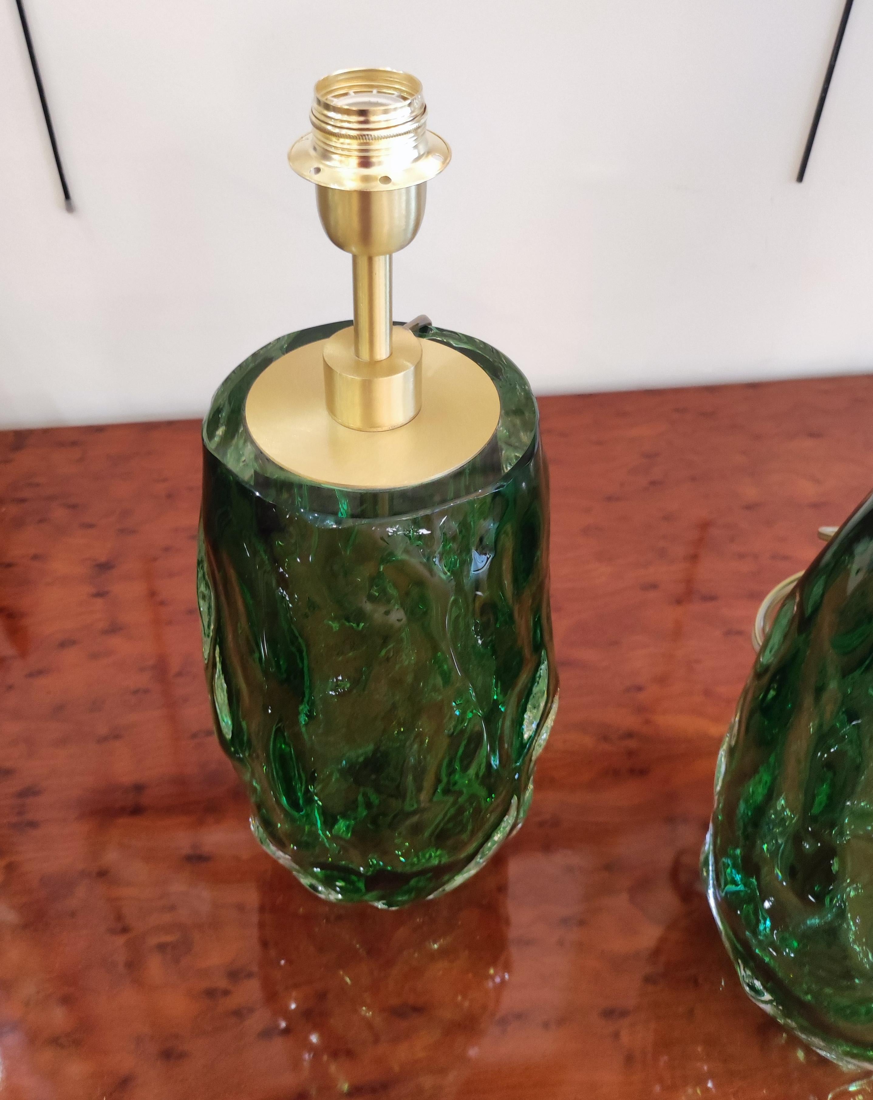 Pair of Table Lamps in Green Murano Glass For Sale 1