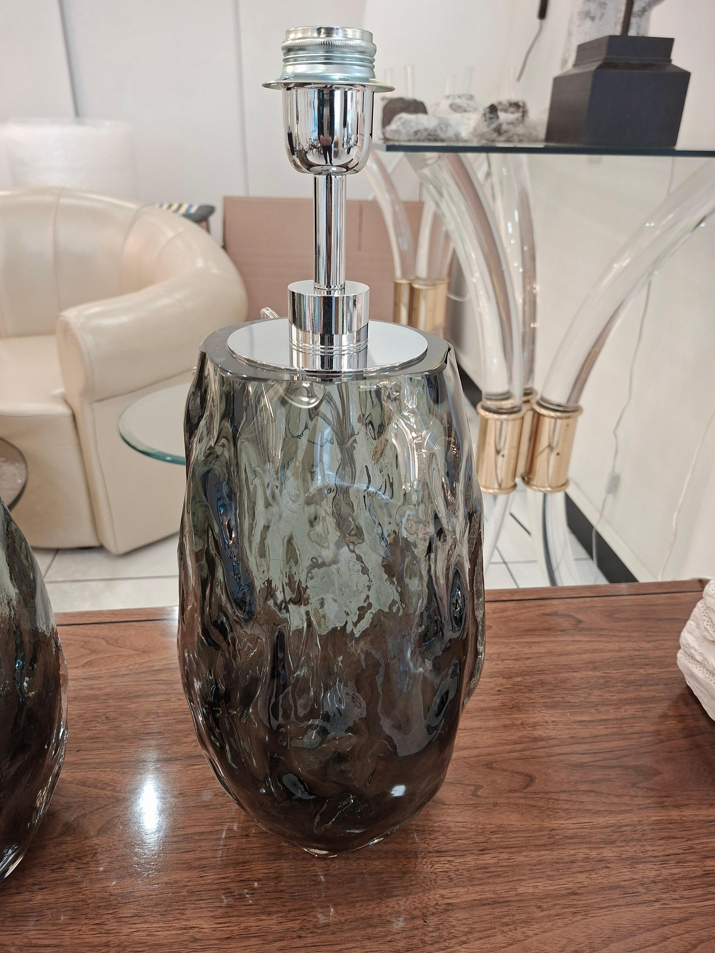 Paire de lampes de table en verre Murano gris en vente 3