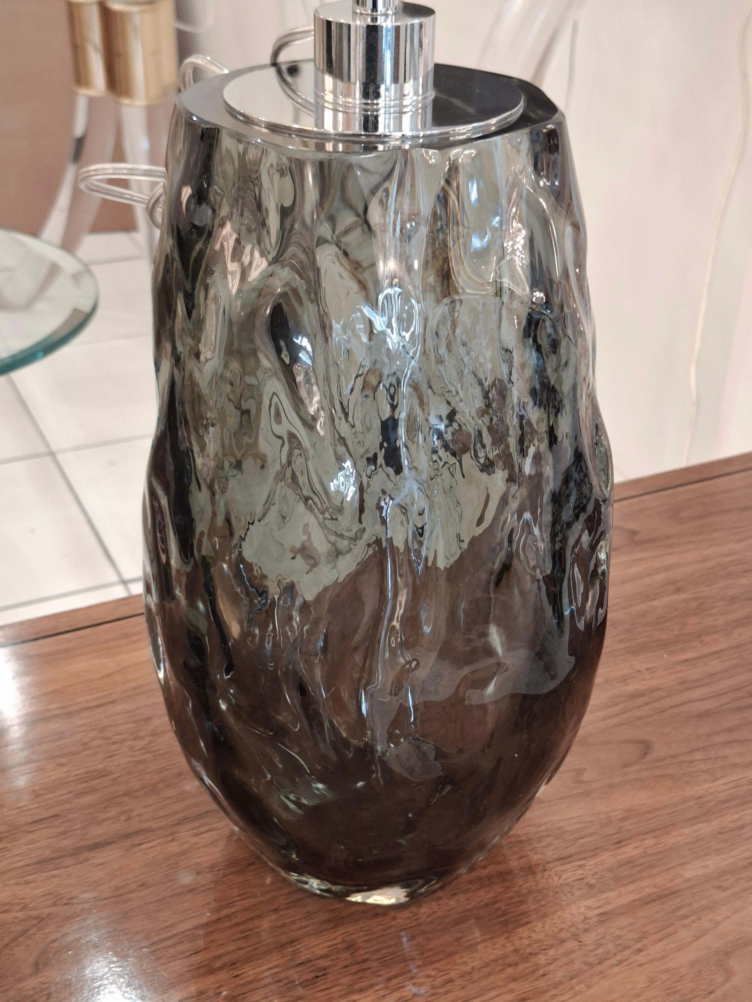 Paire de lampes de table en verre Murano gris Excellent état - En vente à Saint-Ouen, FR