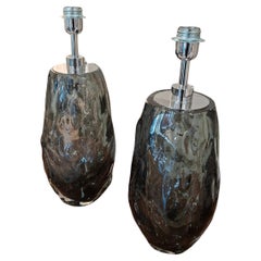 Pair of Table Lamps in grey Murano Glass