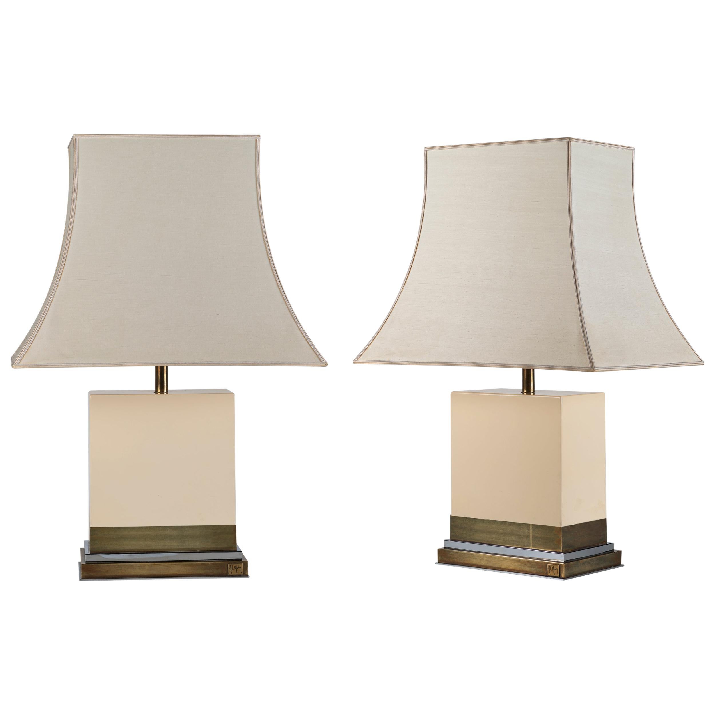 JeanClaude Mahey Pair of white lacquered table lamps at 1stDibs