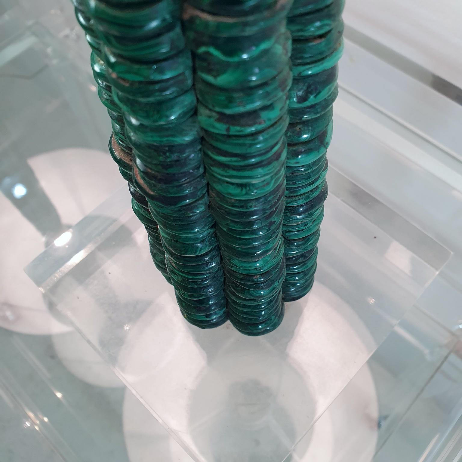 Modern Pair of Table Lamps in Malachite and Lucite For Sale