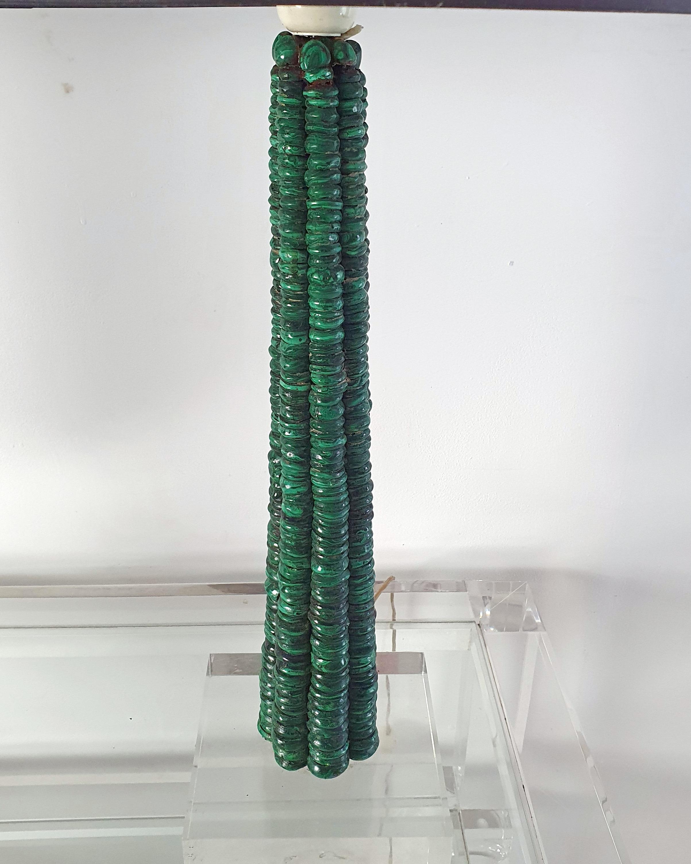 Pair of Table Lamps in Malachite and Lucite For Sale 1