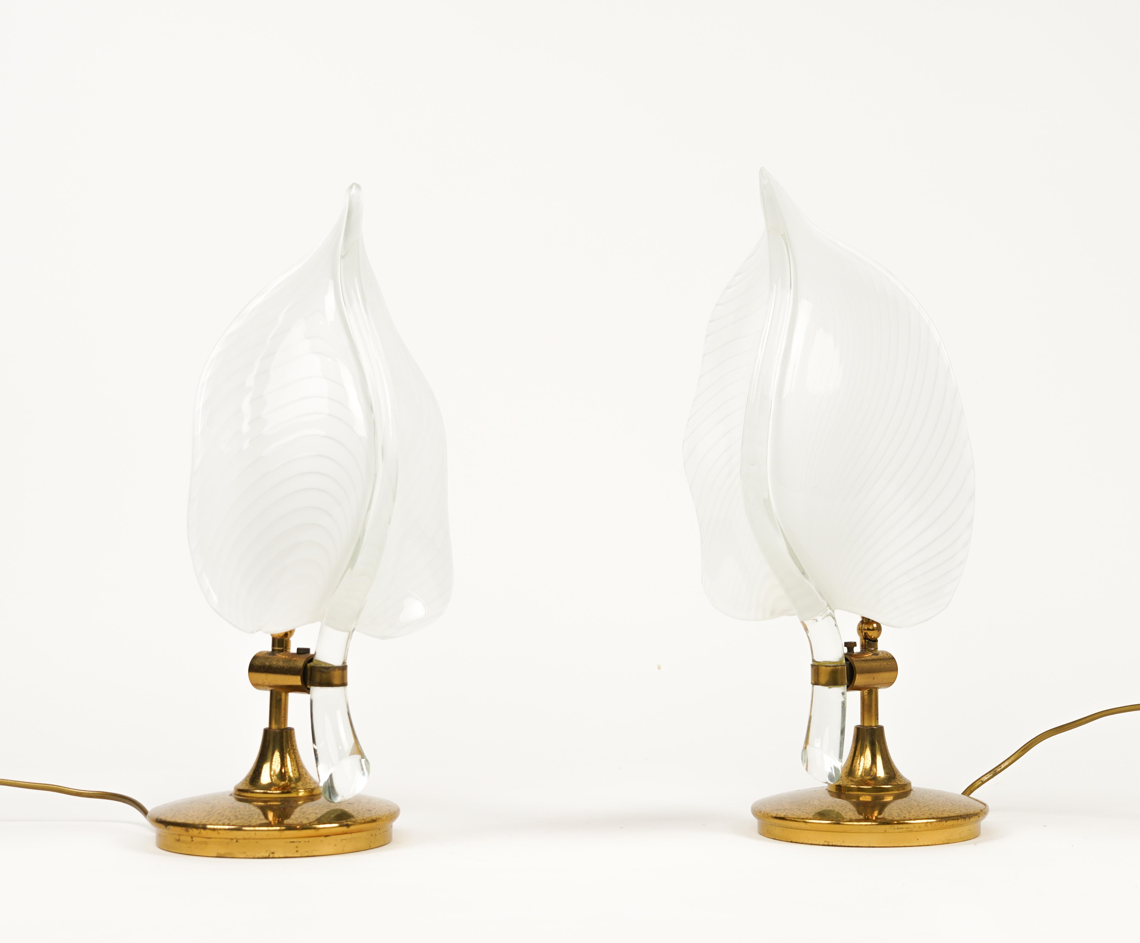 Pair of Table Lamps in Murano Glass and Brass by Franco Luce, Italy 1970s For Sale 8