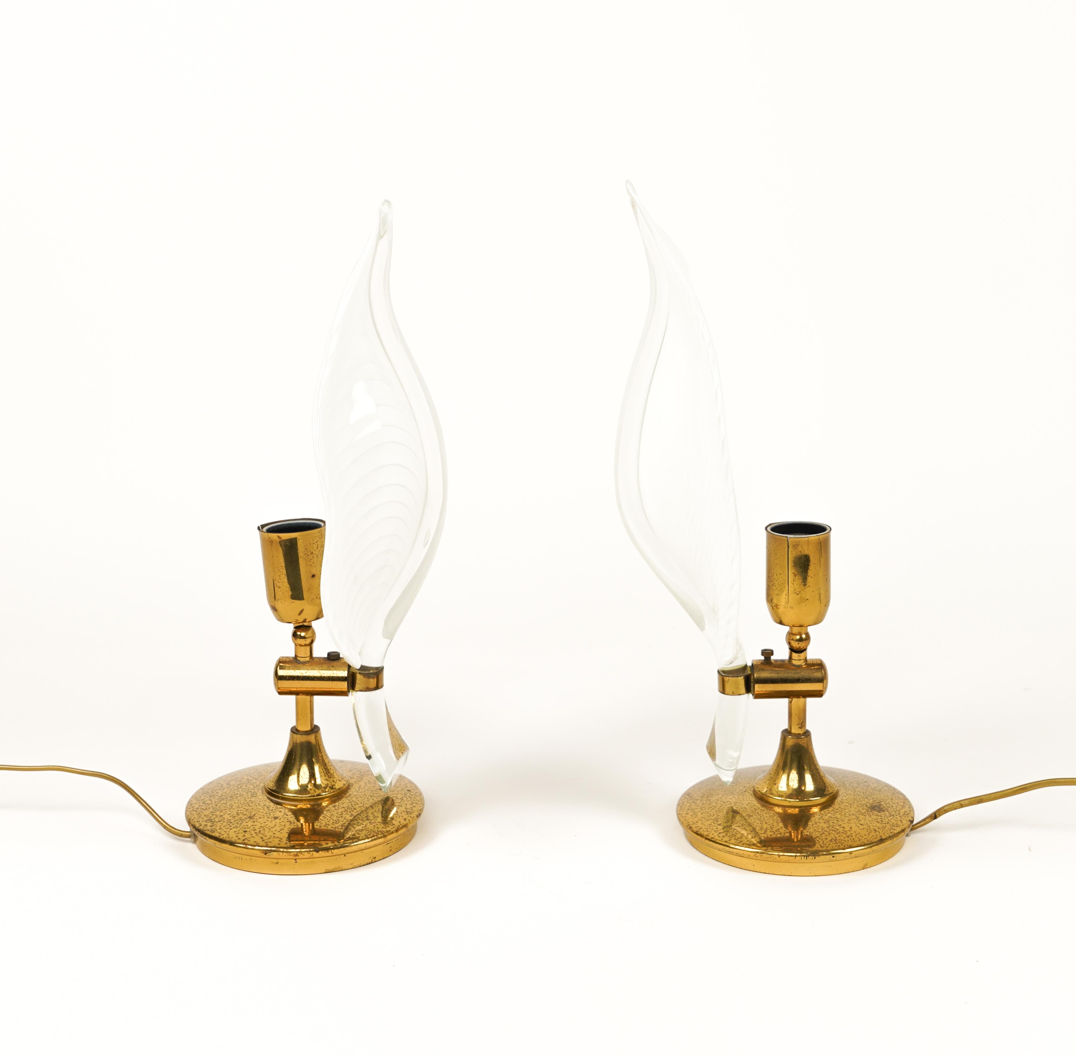 Pair of Table Lamps in Murano Glass and Brass by Franco Luce, Italy 1970s In Good Condition For Sale In Rome, IT
