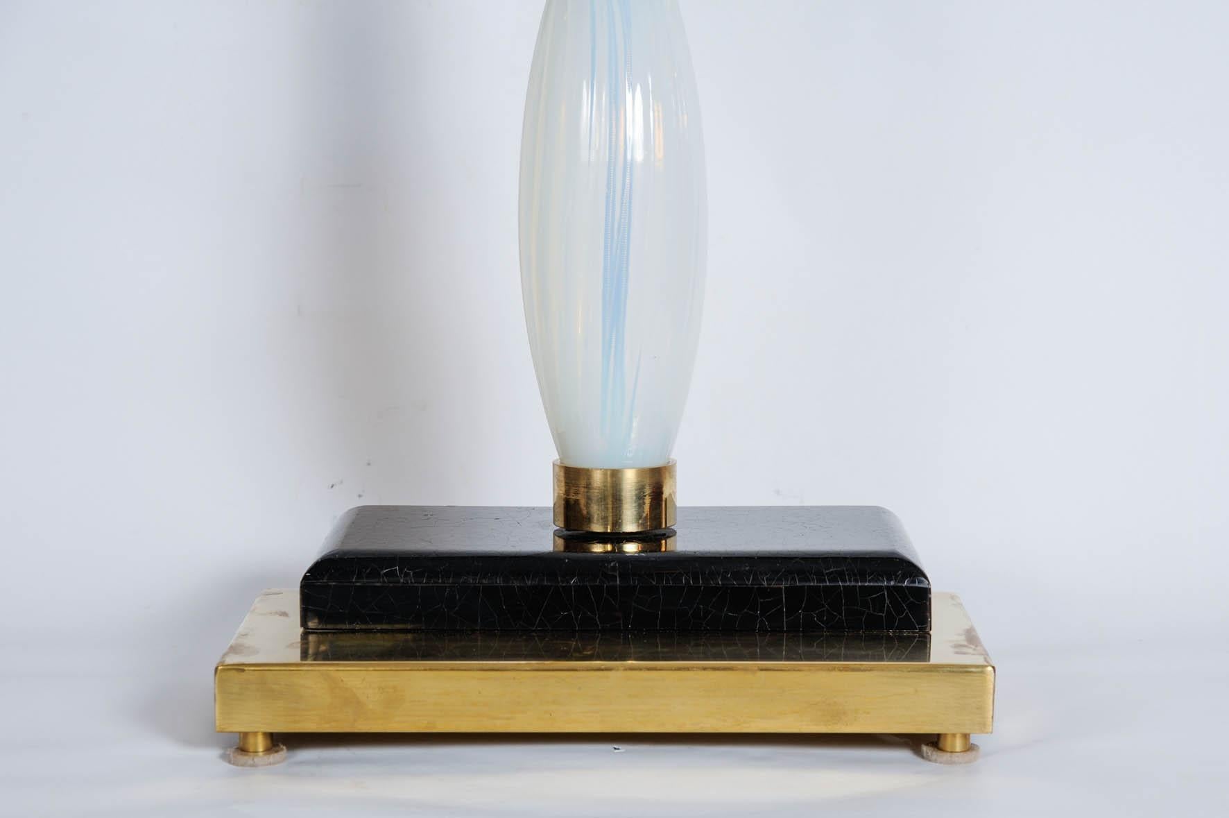 Italian Pair of Table Lamps in Murano Glass and Brass