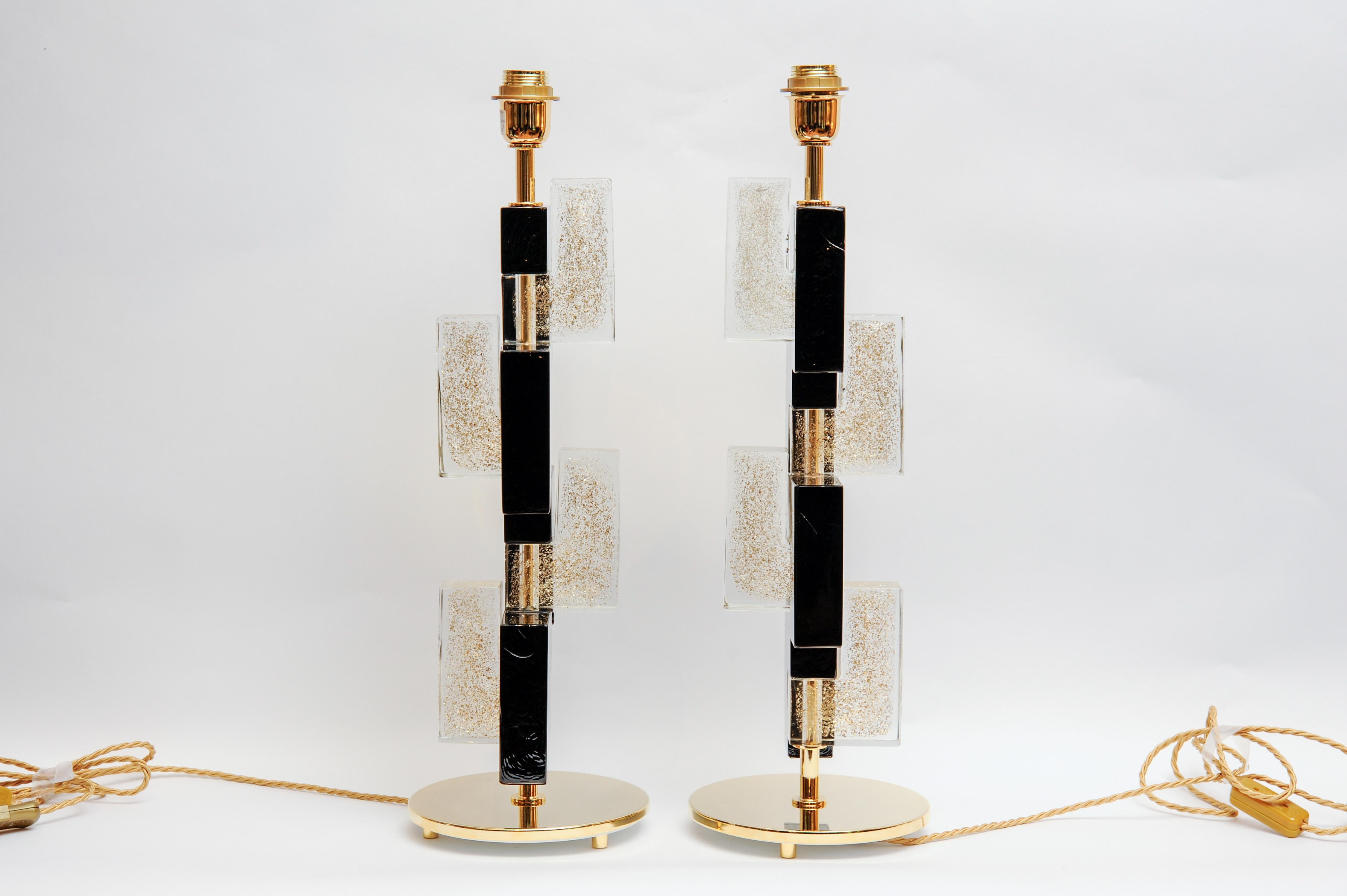 Pair of Table Lamps in Murano Glass and Brass In Excellent Condition In Saint ouen, FR