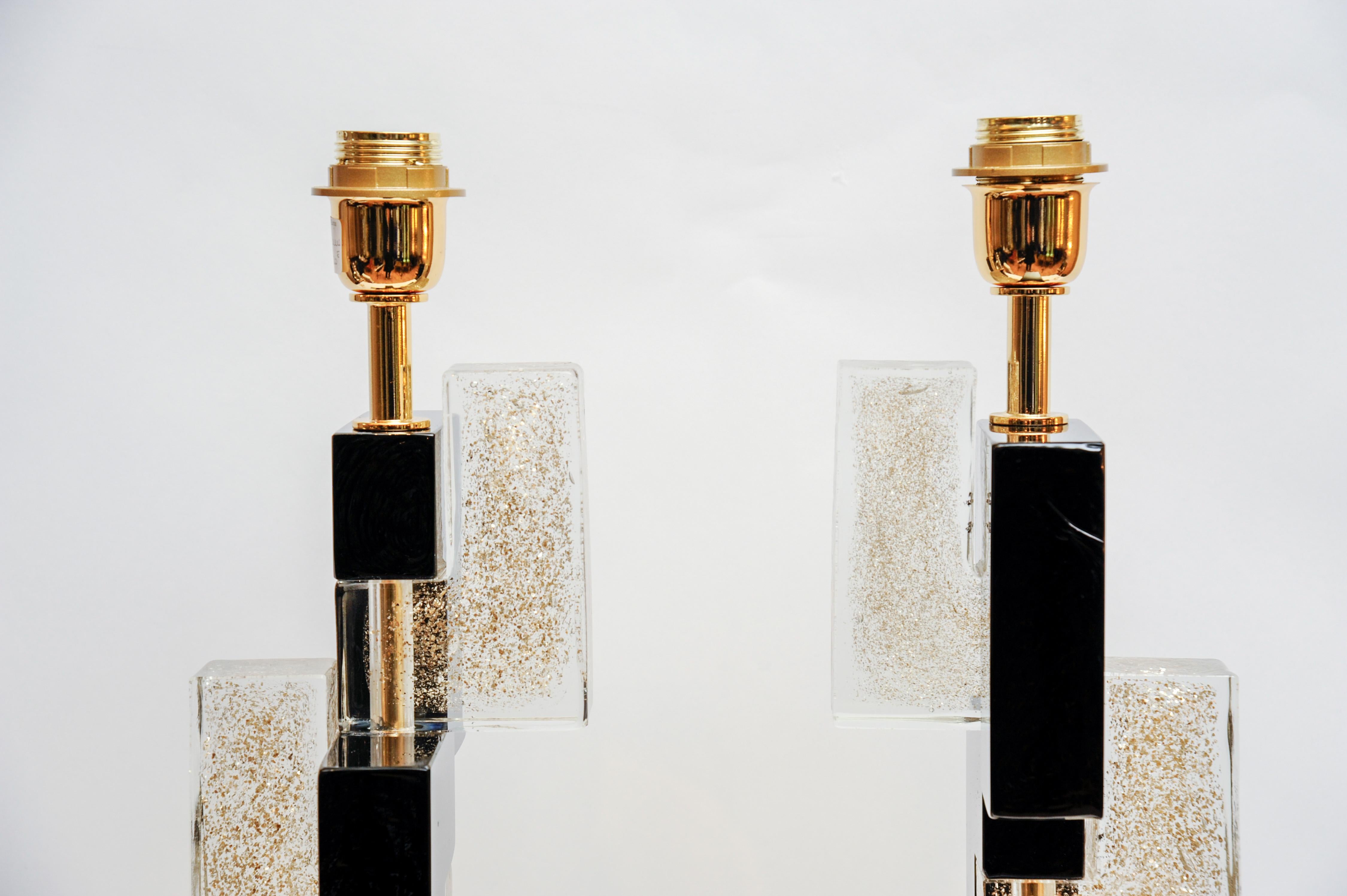 Late 20th Century Pair of Table Lamps in Murano Glass and Brass