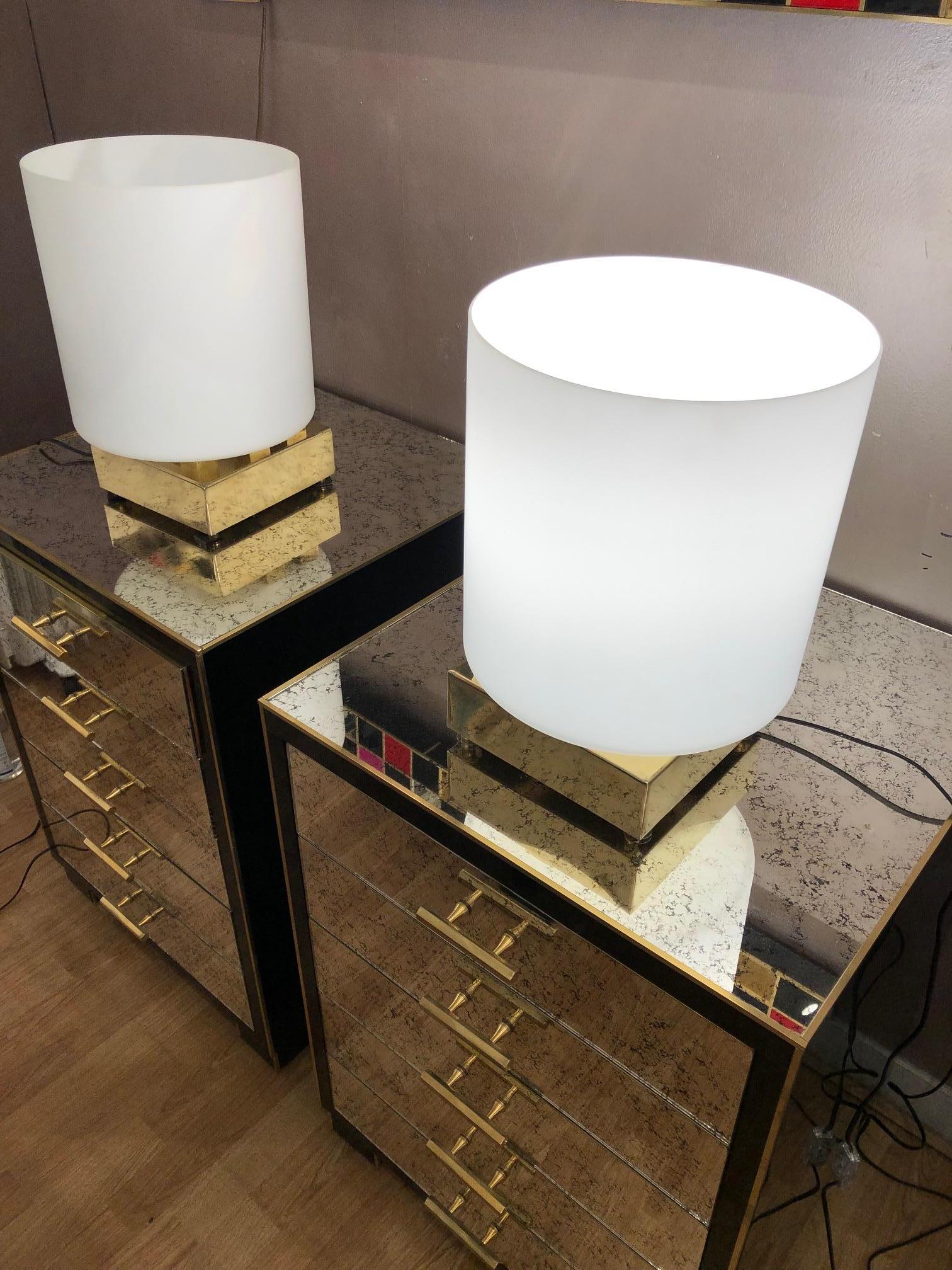 Late 20th Century Pair of Table Lamps in Murano Glass and Brass